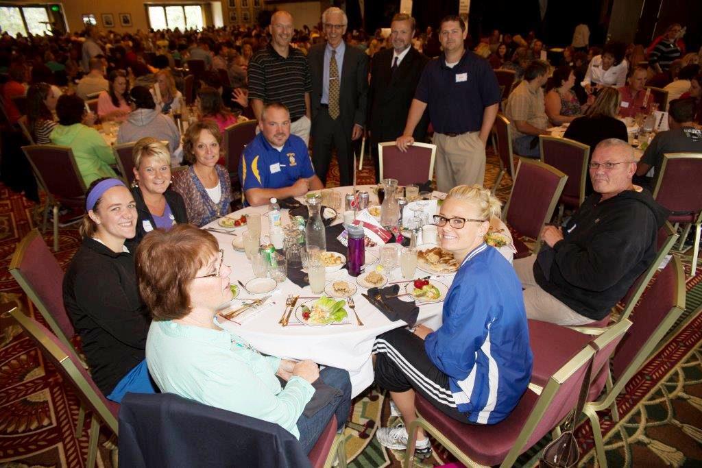Dr. Marzano stopped by to visit with WDC teachers and administrators during the workshop. Pictured in back, standing, from left: Louis Rutten, Dr. Marzano, Lee Westrum and Tyler Church; sitted at table, clockwise: Howie Kangas, Katrina Wahlin, Cheryl Kellen, Tracy Fruechte, Heidi Van Dyke, Kathy Thoreson and Norm Gallant. (Courtesy photo)