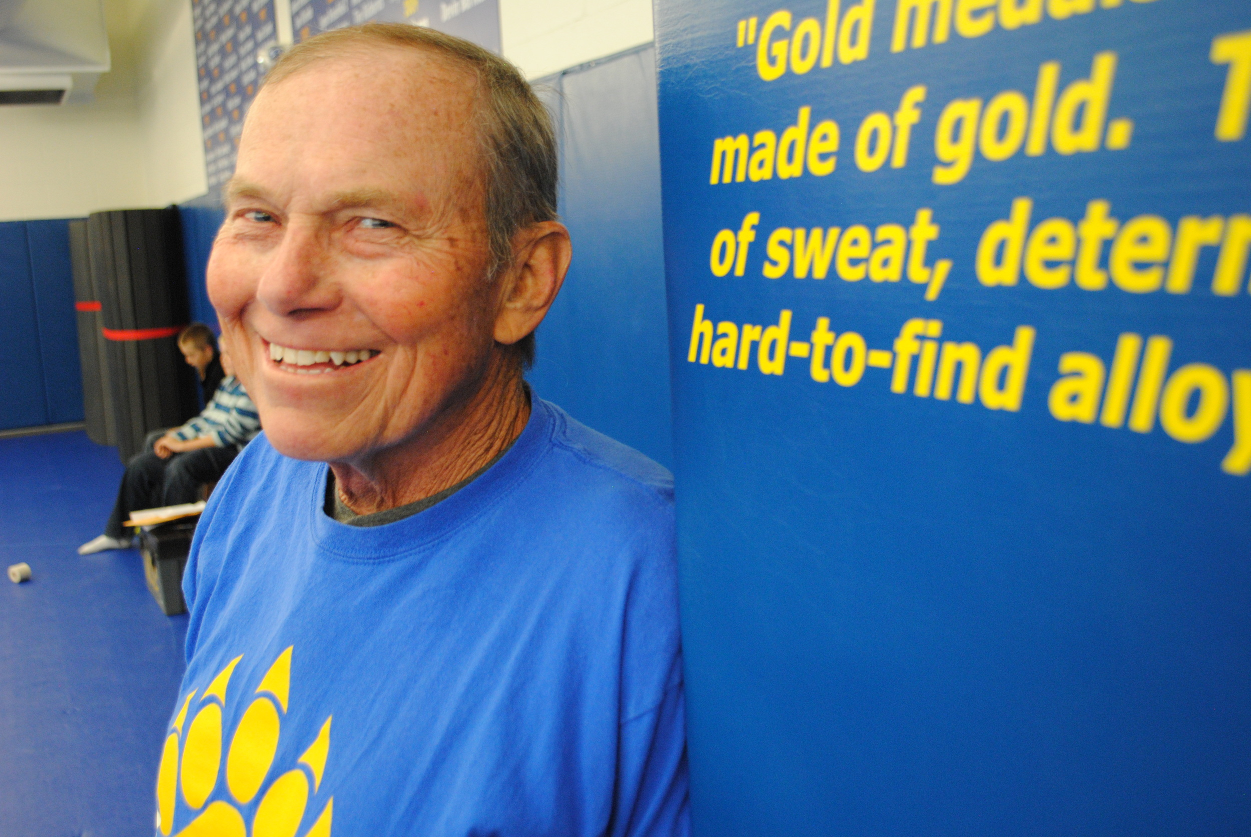 Jerry Breid stopped by wrestling practice last week and gave a demonstration on the “duck under take down.” Even though Breid is stepping down from coaching full time due to his health, his love for wrestling hasn’t diminished. He said as long as he feels good, he still plans to occasionally stop by practices. (Photos by Dana Pavek, WDC Schools)