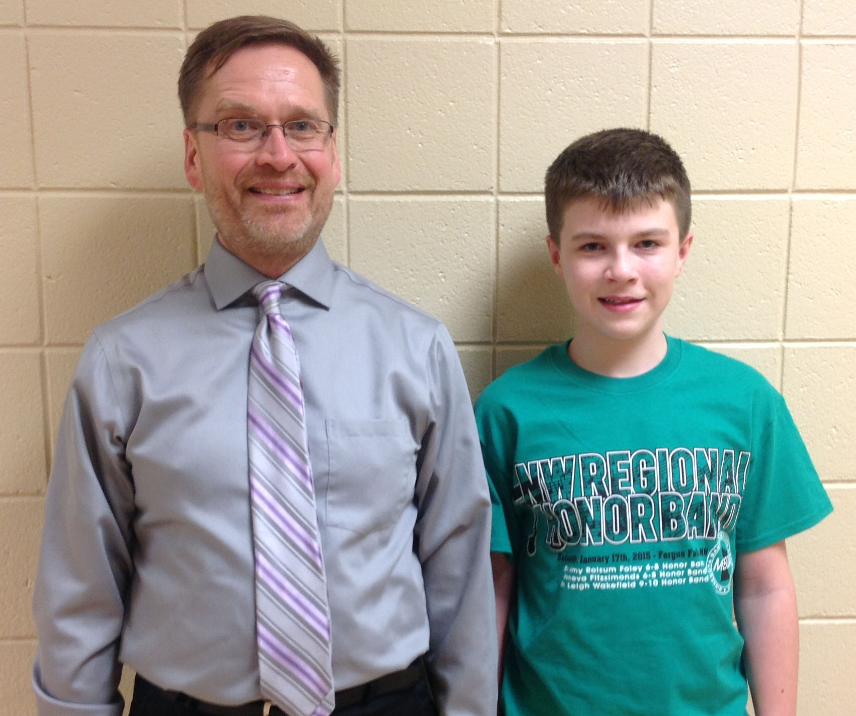 Grades 9-10 Green Band included WDC freshman Ryan Grendahl, right, with Dr. Leigh Wakefield, Band Director and Clarinet Instructor from Concordia College-Moorhead. (Photo courtesy of MBDA)
