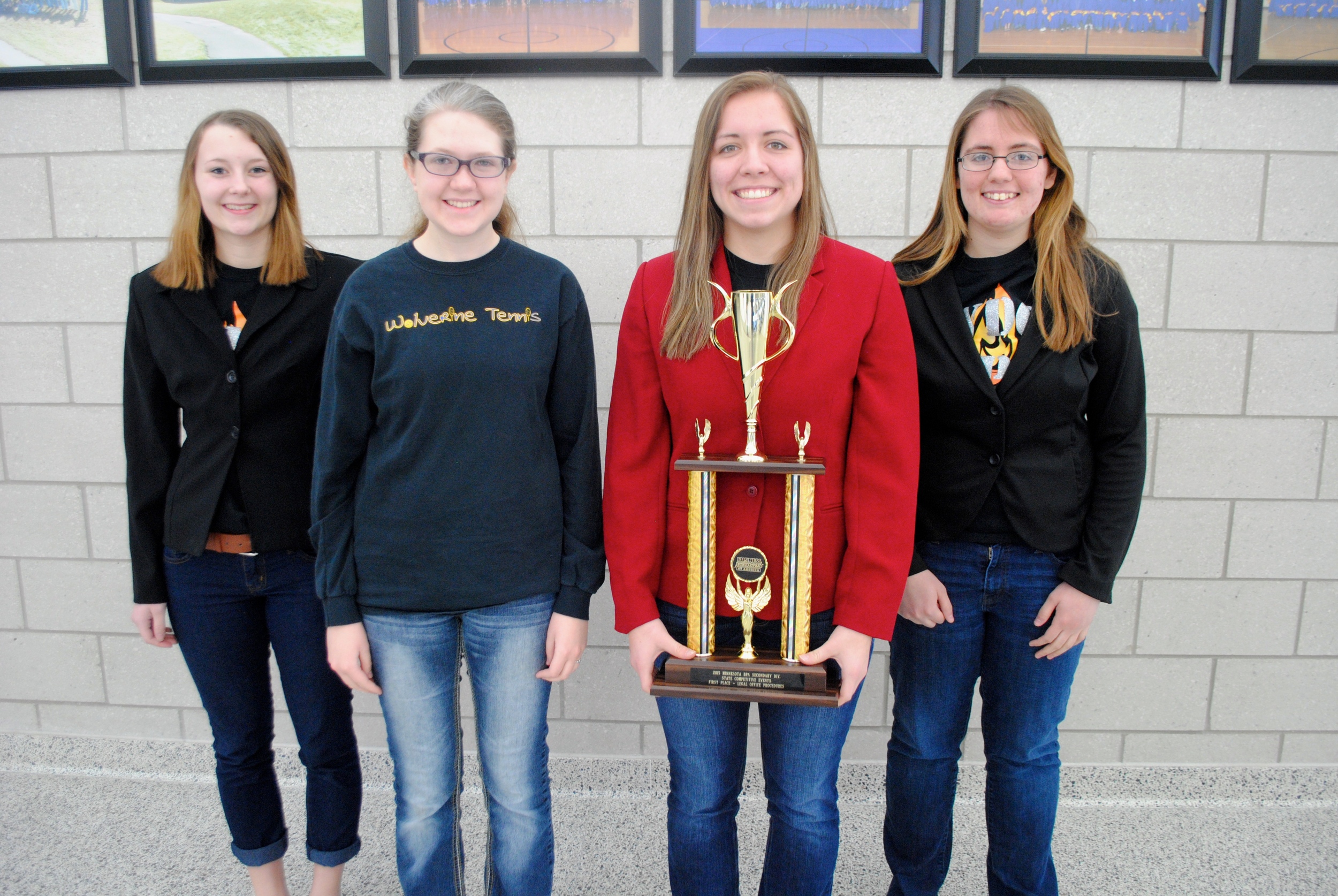 Four members of the Wadena-Deer Creek BPA chapter participated in the State Leadership Conference, March 12-13 in Minneapolis. Pictured from left: Jessica Langer, Elise Kallevig, Maddy Hinojos (who advances to National BPA Conference) and Ashley Peters. (Photos by Dana Pavek, WDC Schools)