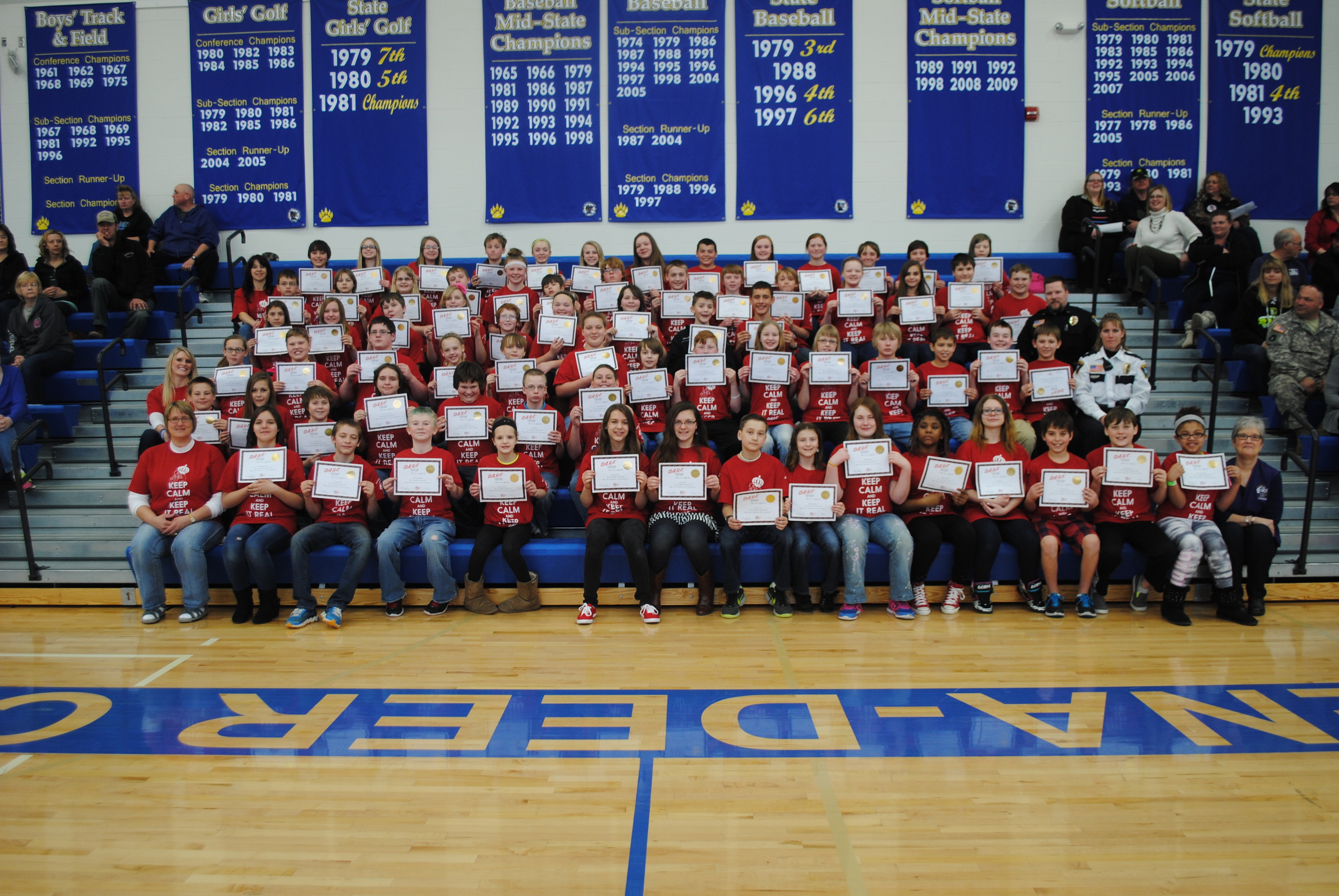 Seventy-four sixth-graders received their graduation certificate and a T-shirt at the D.A.R.E. culmination ceremony, April 8 at Wadena-Deer Creek Middle/High School. Photos by Dana Pavek, WDC Schools.