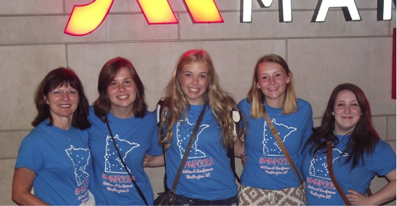 MN FCCLA delegates arriving in Washington, D.C., from left, Cindi Koll, Courtney Dinsmore, Julia Adams, Jessica Langer and Hope Norenberg. Courtney and Julia are Wright Technical Center students.