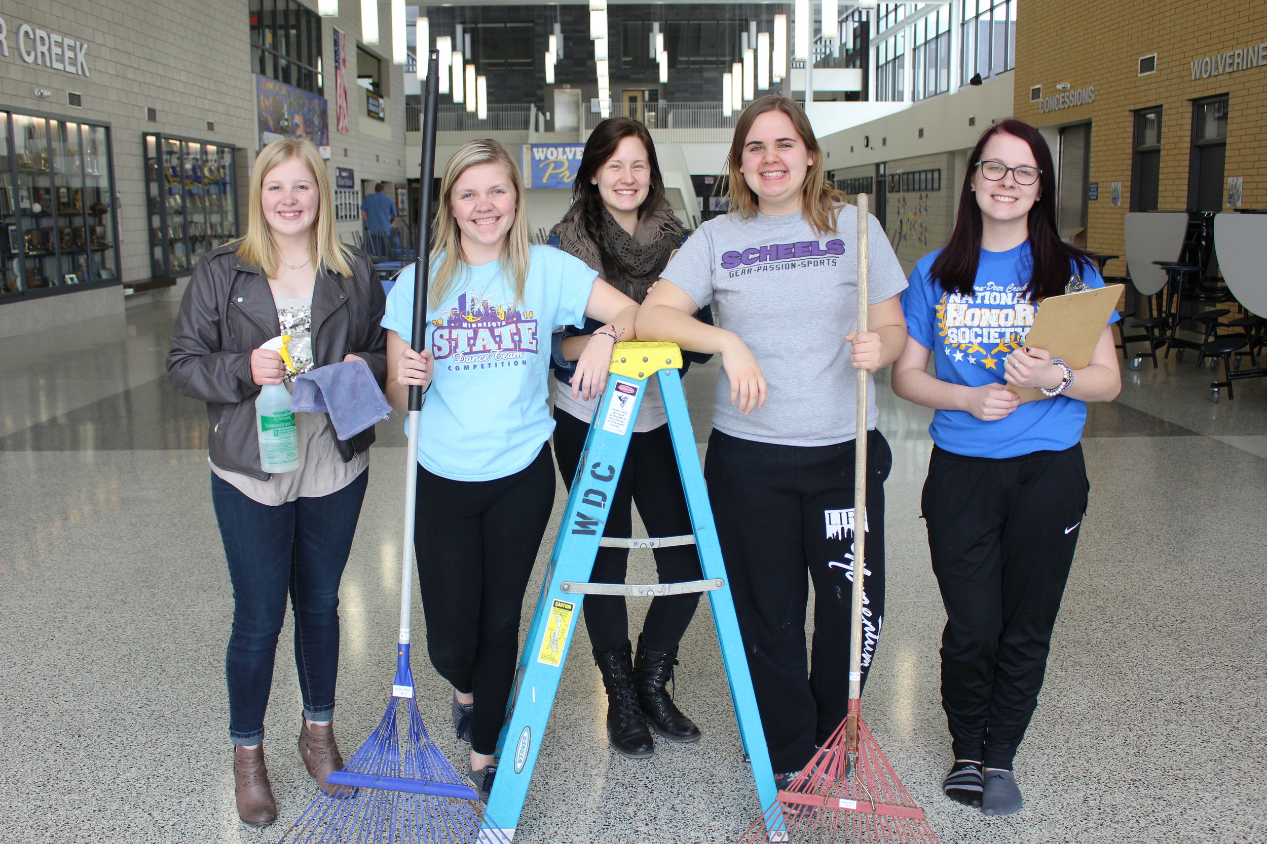 Wadena-Deer Creek National Honor Society members Sarah Moen, Gabi Ross, McKayla Woods, Kayla Peters and Taylor Dirks are coordinating the 2017 Day of Caring. This is a community-service project where WDC High School students will help Wadena, Deer Creek and Bluffton residents with yard work projects. Photo by Dana Pavek, WDC Schools. 