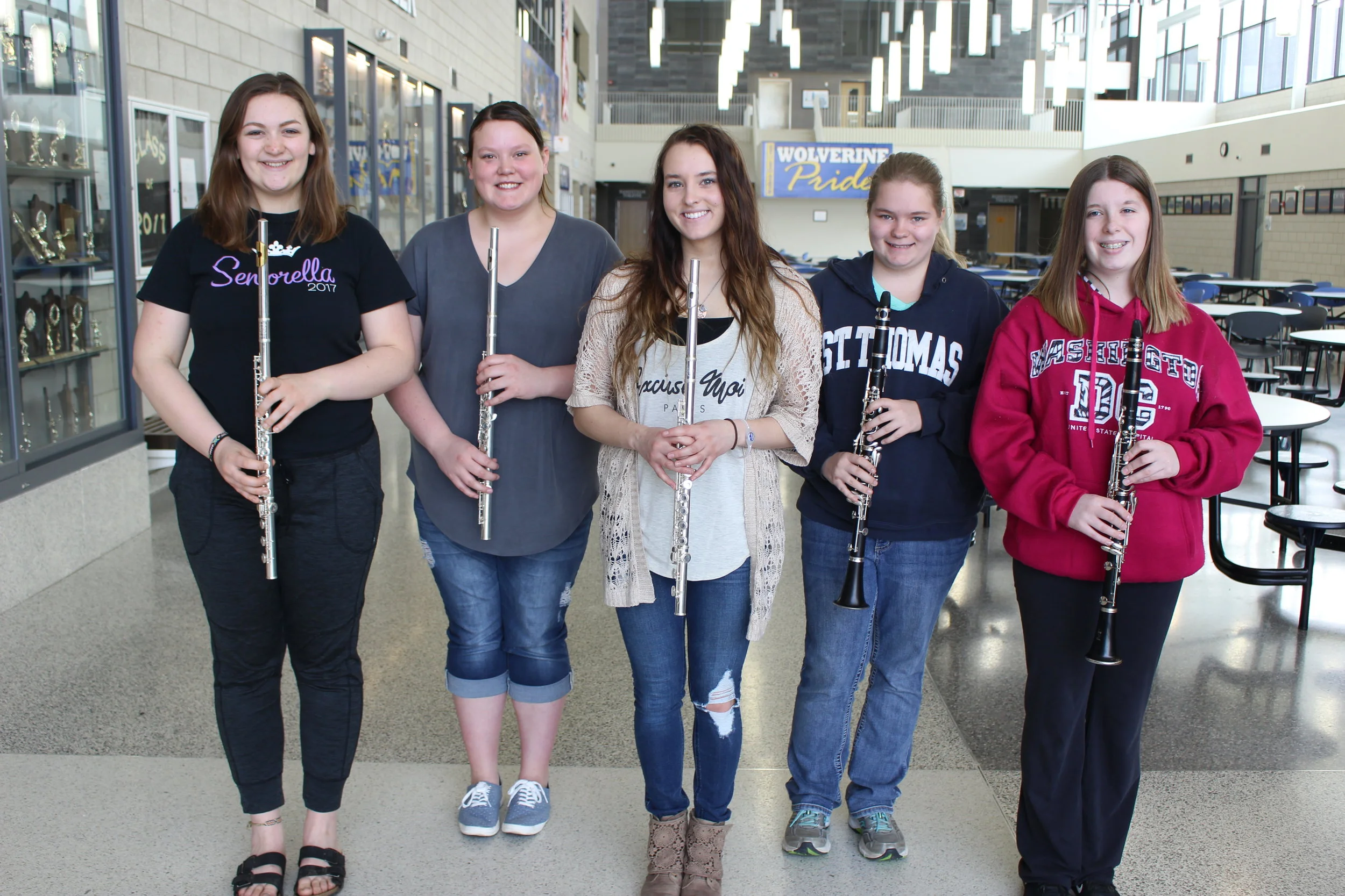 Students receiving excellent ratings at the Solo and Ensemble Subsection Contest, from left: Maggie Schmitz, Karon Johnson, Kloe Pettit-Sperling, Hanah Rohr and Eva Baron.