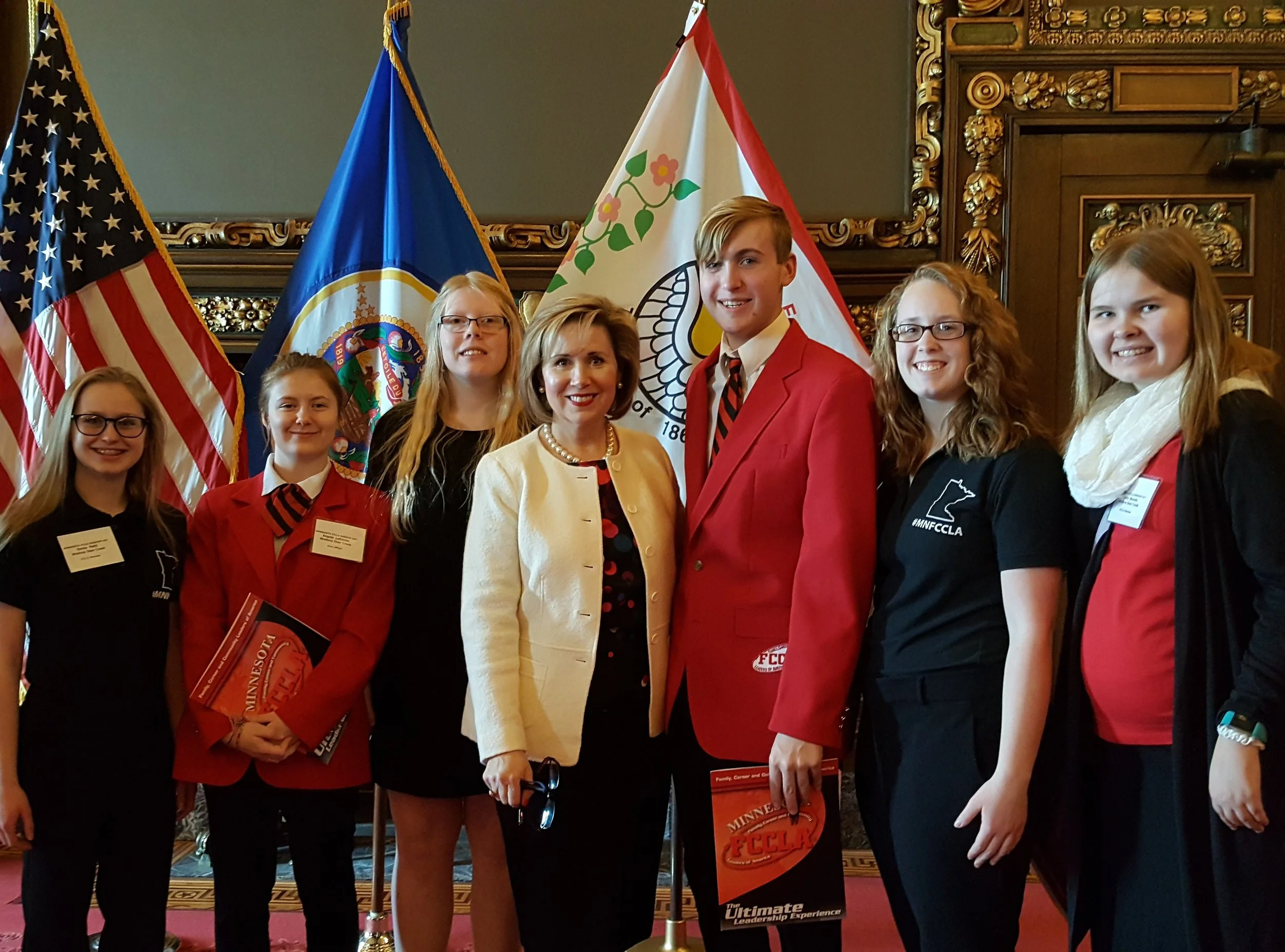 Wadena-Deer Creek’s FCCLA members were fortunate to get to meet Gwen Walz, Minnesota's First Lady. in St. Paul. Pictured, from left: Emma Mehl, Angela LeComte, Morgan Grangruth, First Lady Gwen Walz, Elliot Doyle, Frannie Bakken, & Casey Bounds. Photos by Cindi Koll, FCCLA Advisor.