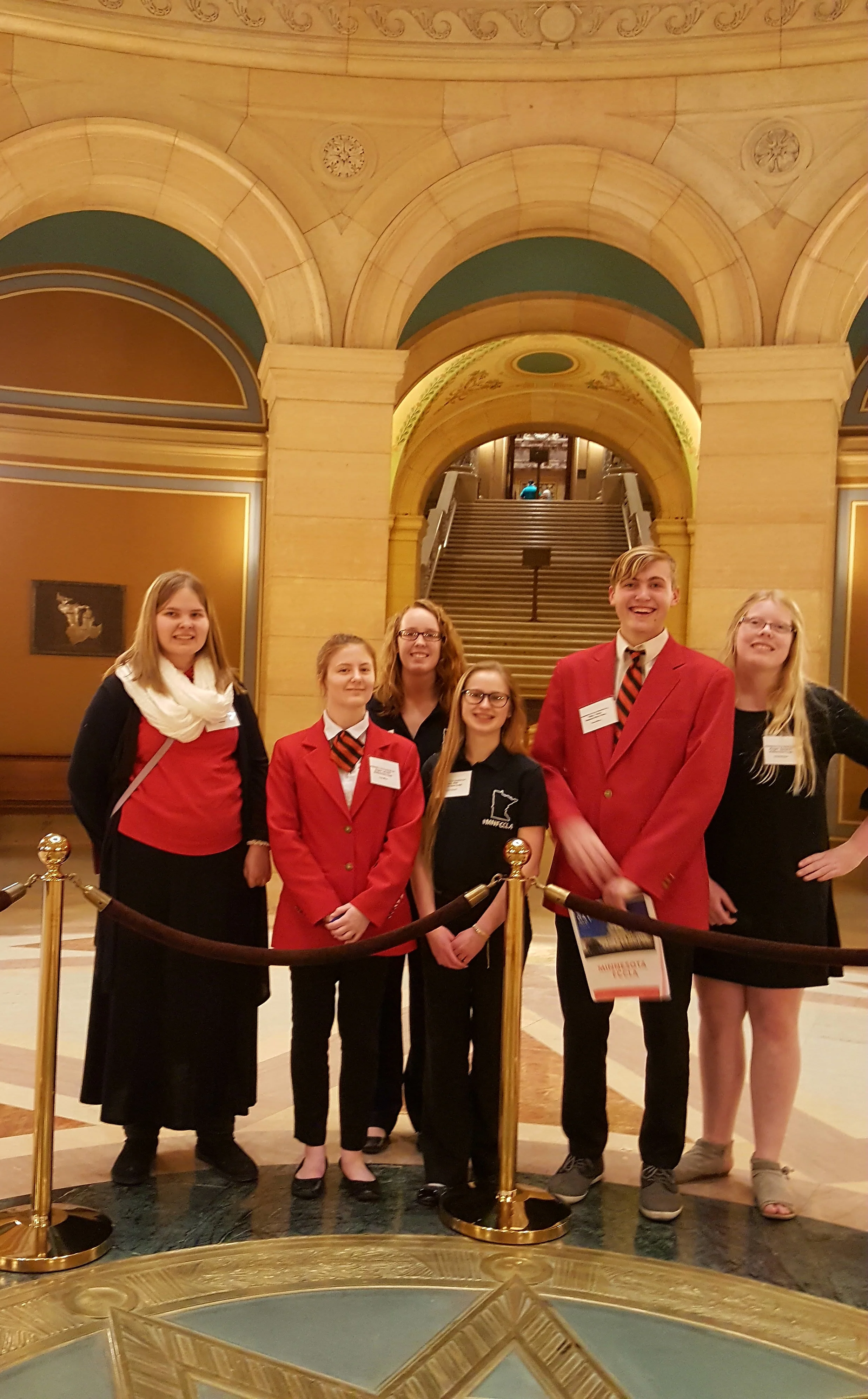 WDC FCCLA members enjoyed a fantastic day shadowing legislators at the capitol. Pictured, from left: Casey Bounds, Angela LeComte, Frannie Bakken, Emma Mehl, Elliot Doyle, Morgan Grangruth.