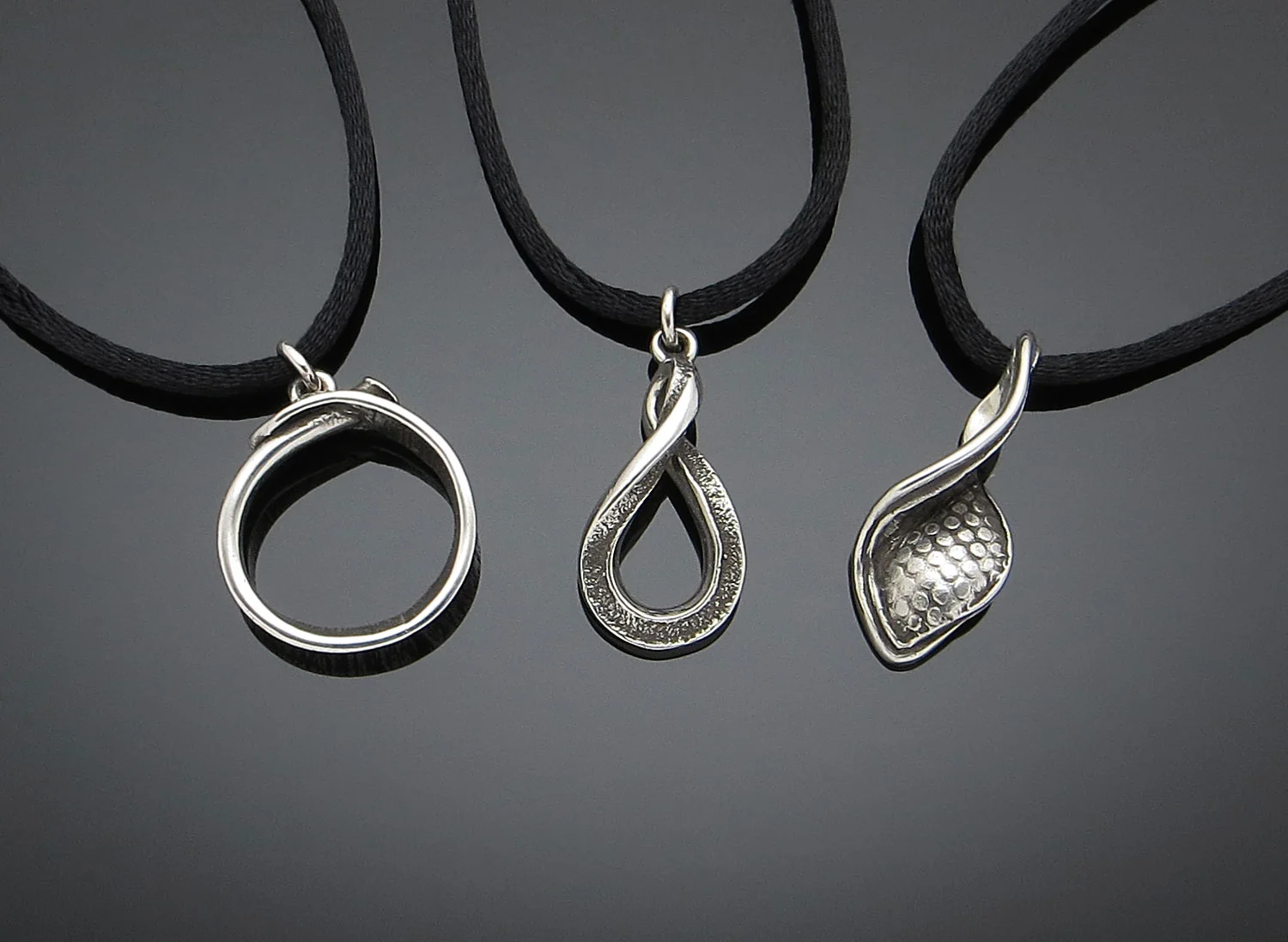 Sterling pendants on satin cord
