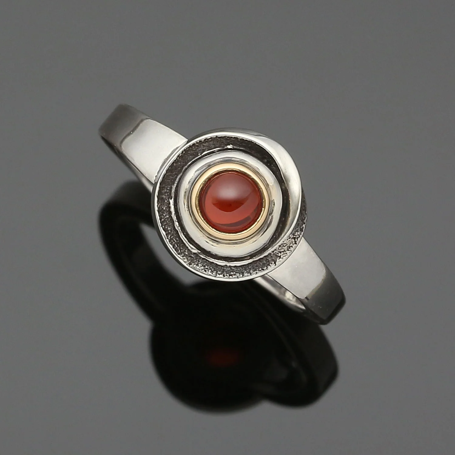Sterling Pavement Ring Yellow Gold Bezel Garnet