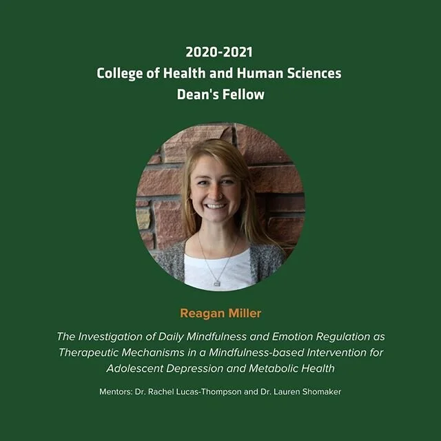 We are delighted to announce that Reagan Miller, a doctoral student in the Applied Developmental Science program, was chosen as a 2020-2021 College of Health and Human Sciences Dean's Fellow!
Reagan will be featured as part of the 2021 College of Hea
