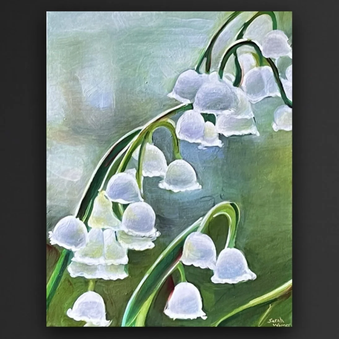Original oil painting of lily of the valley flowers, 11x14 botanical floral canvas wall art by artist Sarah Wymer