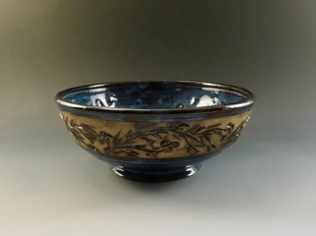 3”x7” serving bowl. Lisa’s blue with outside flower border