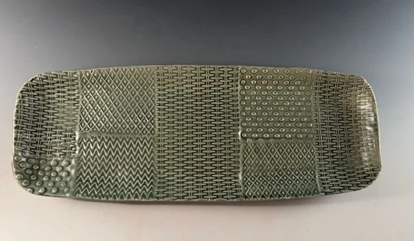 green quilt tray 12” x5”