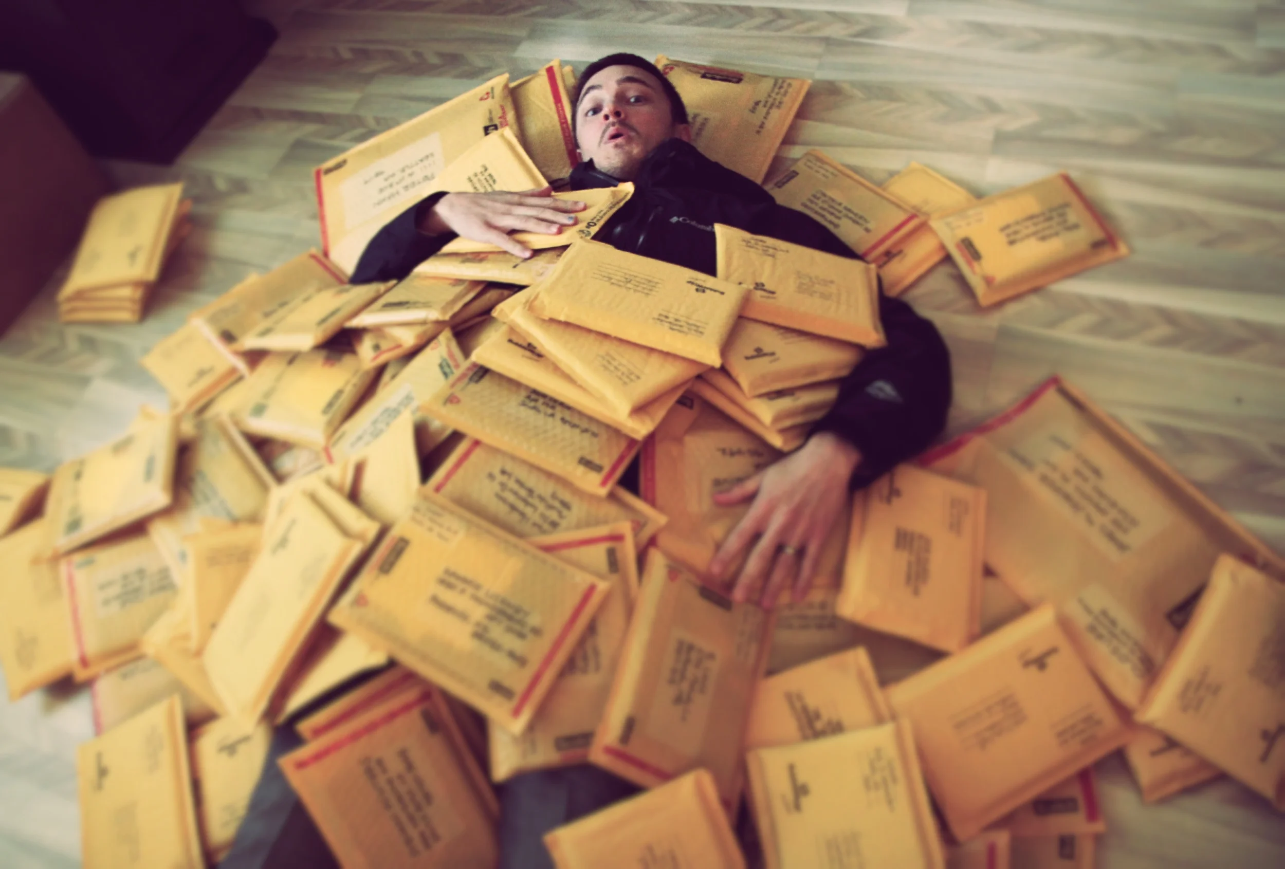 Bryan buried in Kickstarter packages!