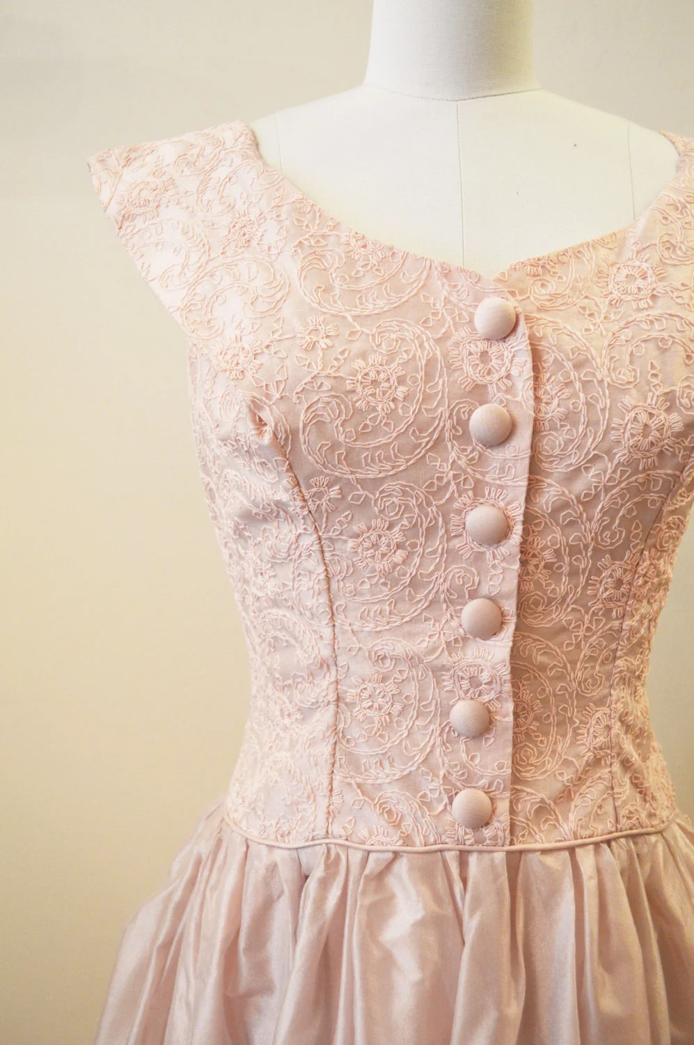 blush pink embroidered dress