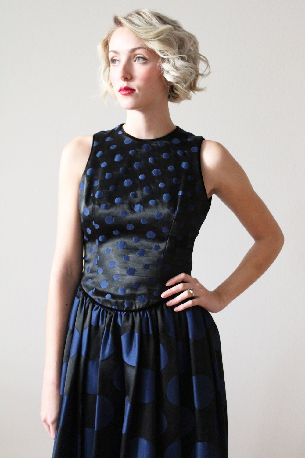 princess polly baby blue dress 1980s Black and Blue Polka Dot Party Dress — Miranda's Vintage Bridal
