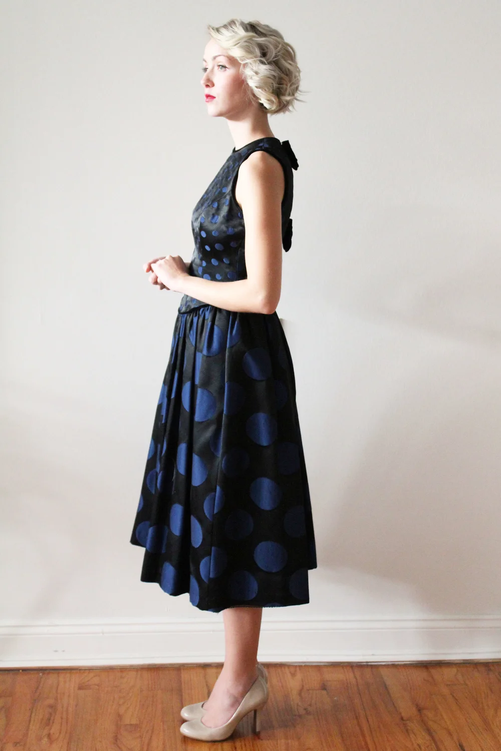 open lace back dress 50s Black and White Polka Dot Party Dress