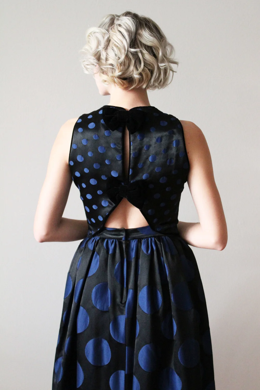 1980s Black and Blue Polka Dot Party Dress  Miranda's Vintage Bridal