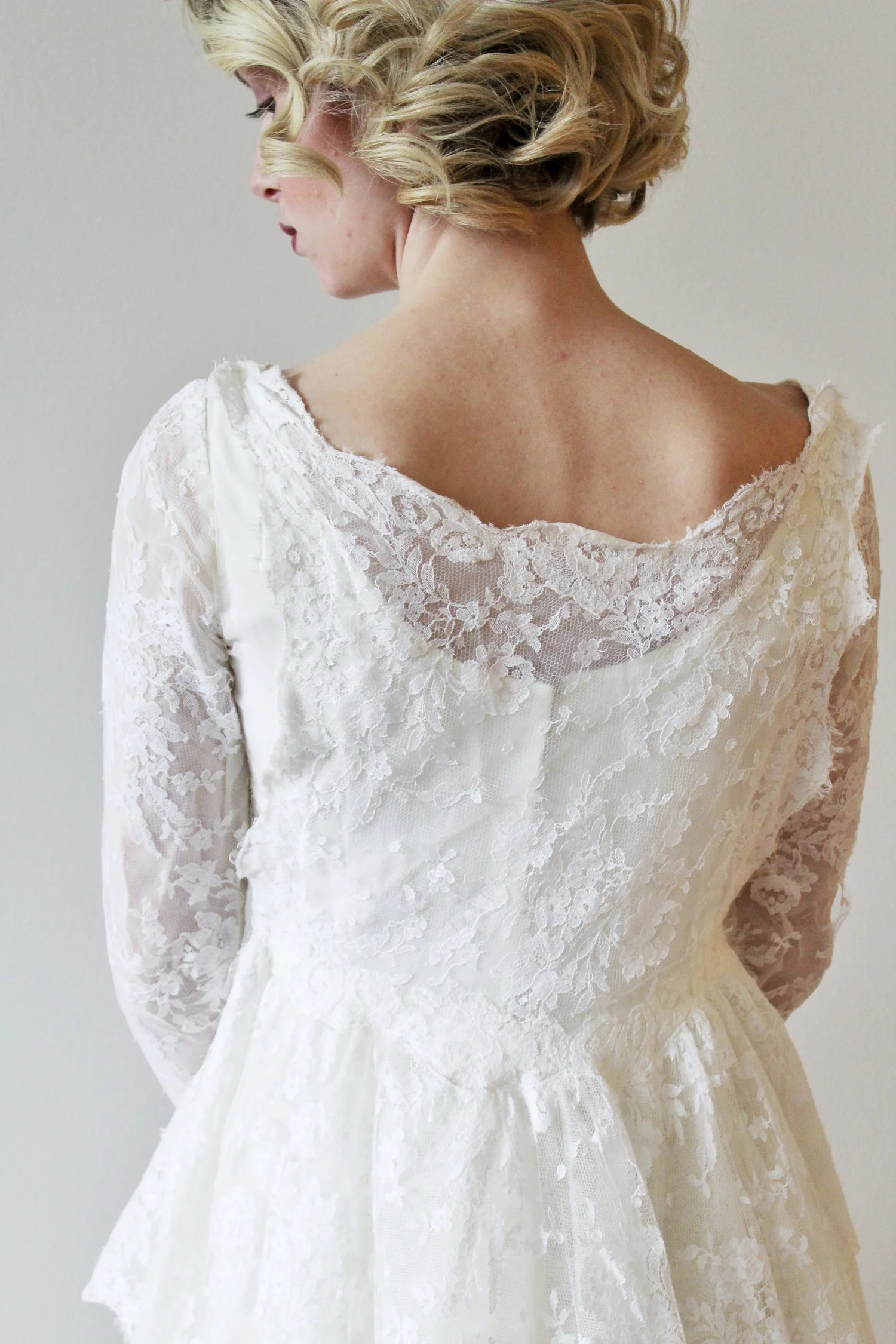asymmetric a line dress Vintage Lace V Neck Cap Sleeve Blush Wedding Gowns main image 1