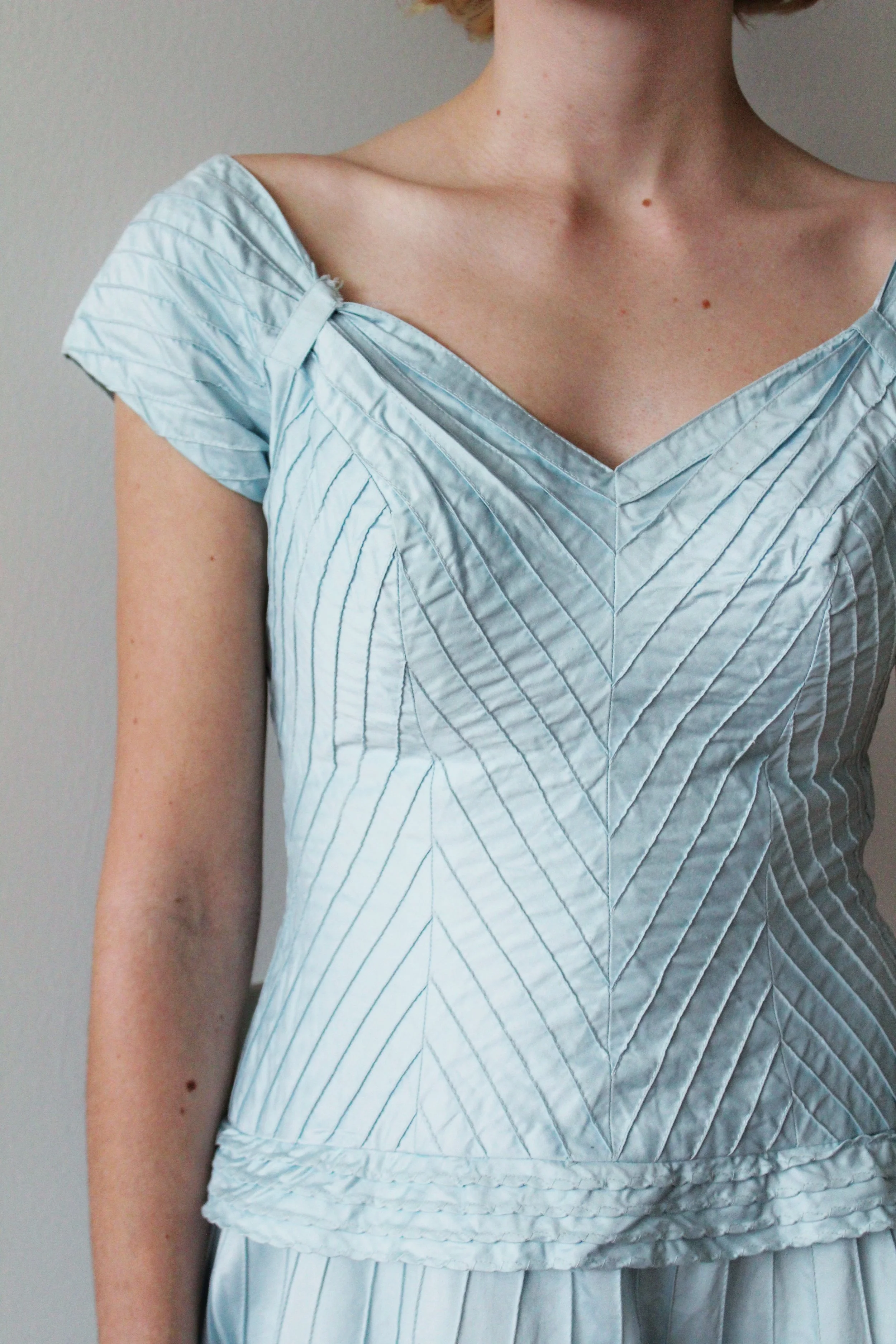 1950s-60s Blue Pima Cotton Party Dress