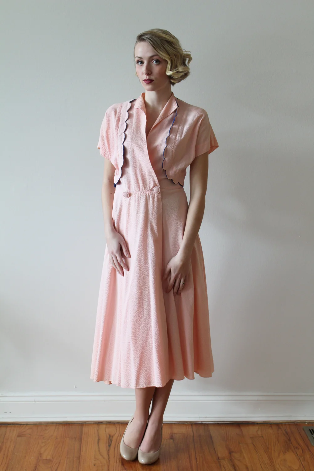 open lace back dress Vintage 1950s Halter Dress with Shelf Bust Pink Chiffon Size Xs