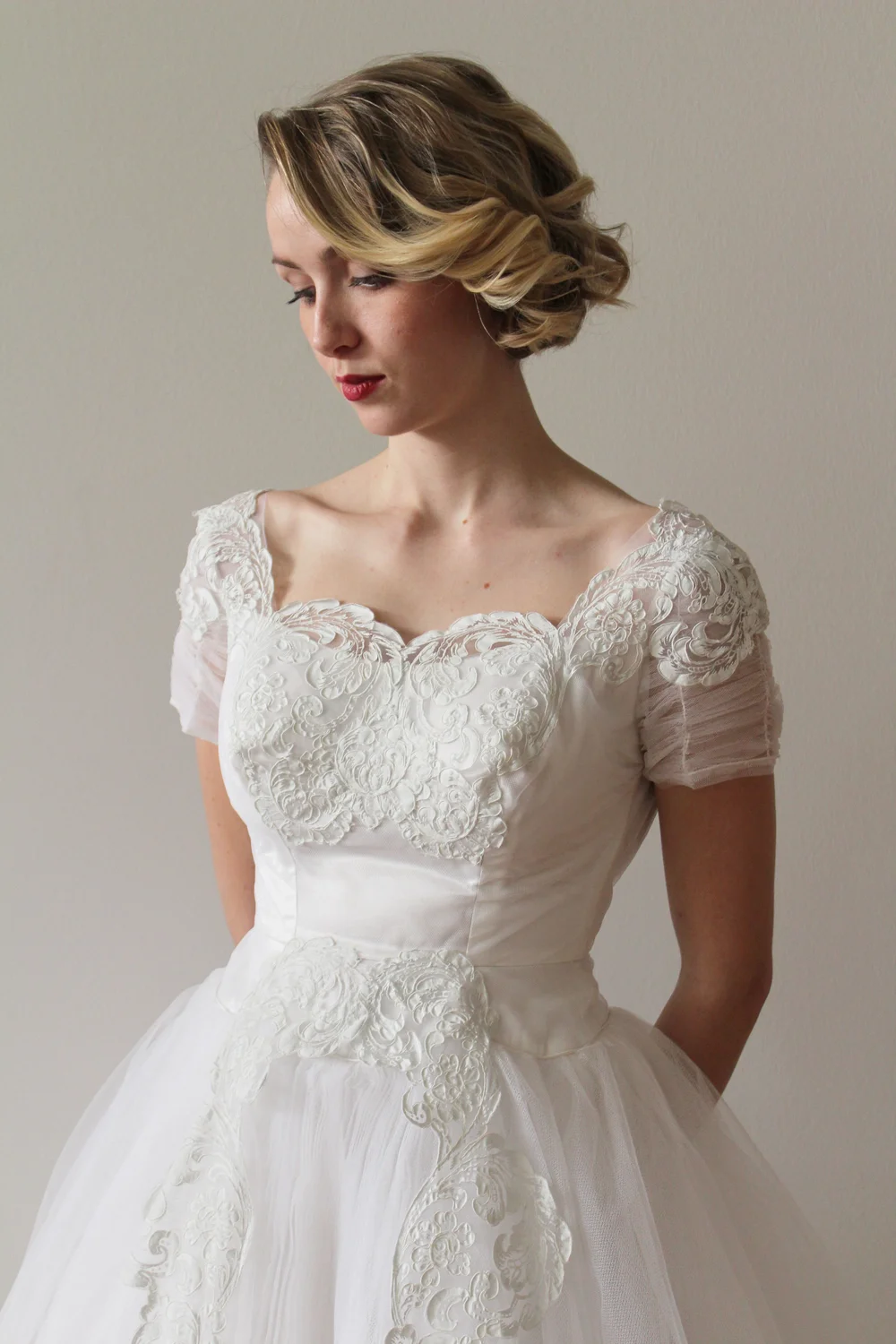 Vintage 1950s Hand Painted Lace Wedding Dress - Hope  Miranda's Vintage  Bridal