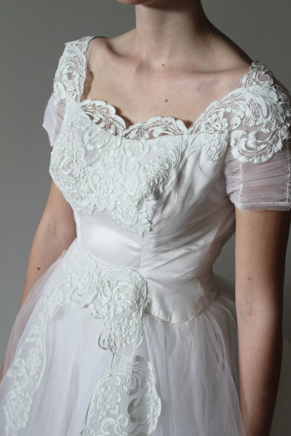 Vintage 1950s Hand Painted Lace Wedding Dress - Hope  Miranda's Vintage  Bridal