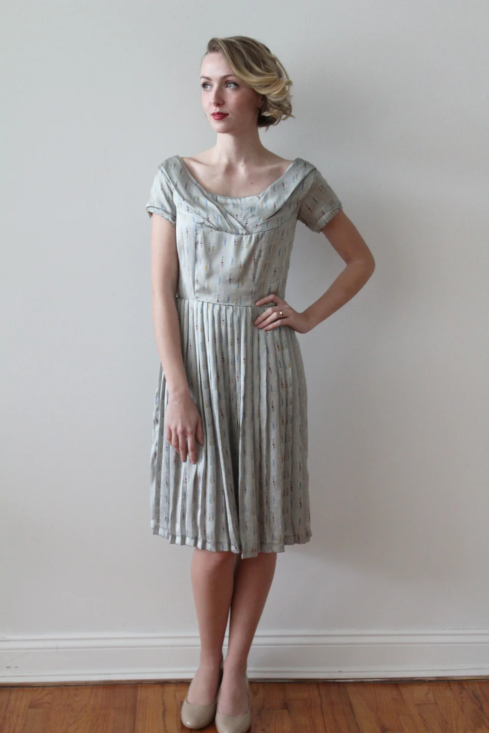 1950 vintage bridesmaid dresses 1950s Light Blue Pleated Party Dress — Miranda's Bridal Tommy Bahama Midi Dress Size:standard (silver satin) beaded-pageant-dresses Long sleeve 5X while supplies last.