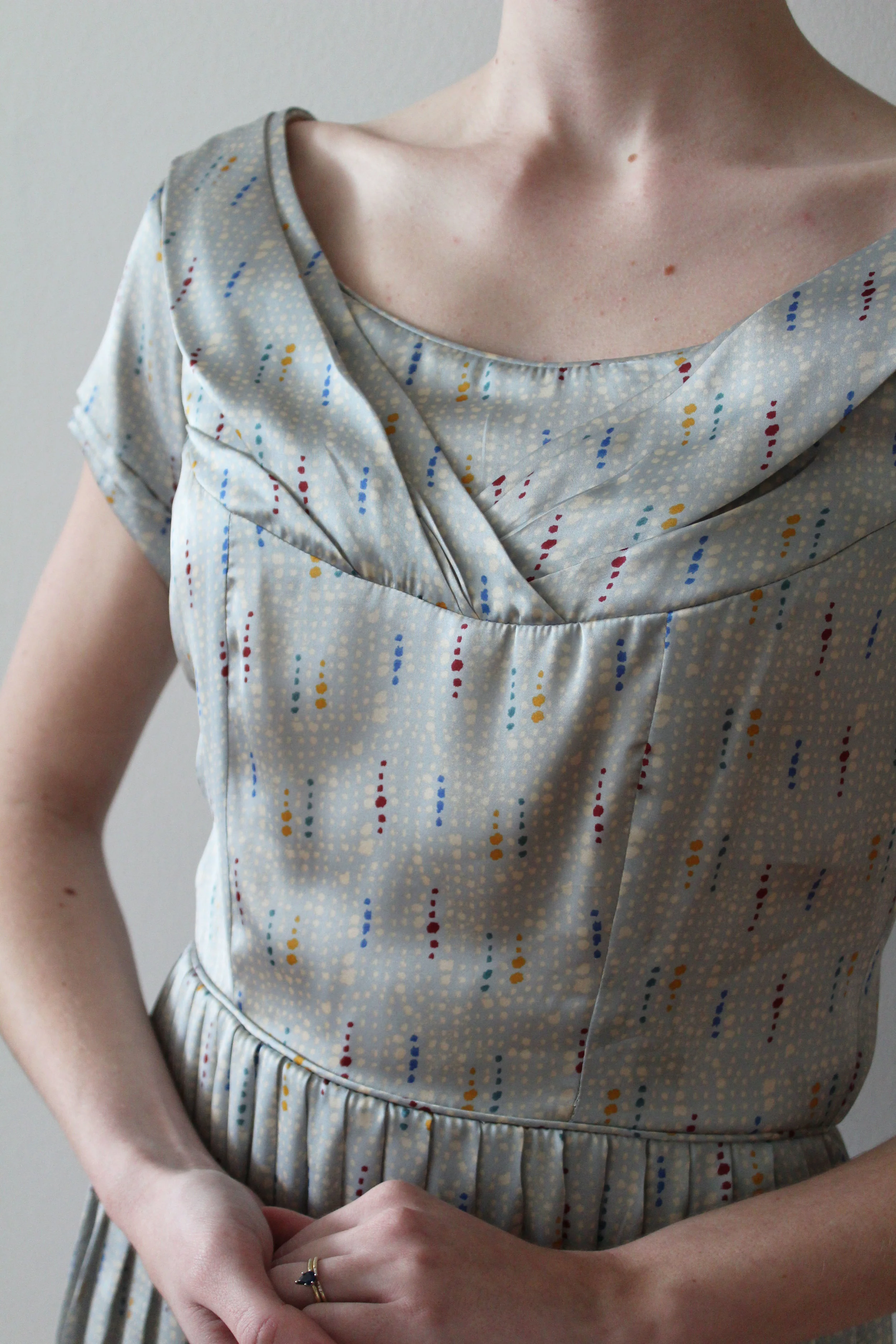 1950s Light Blue Pleated Party Dress