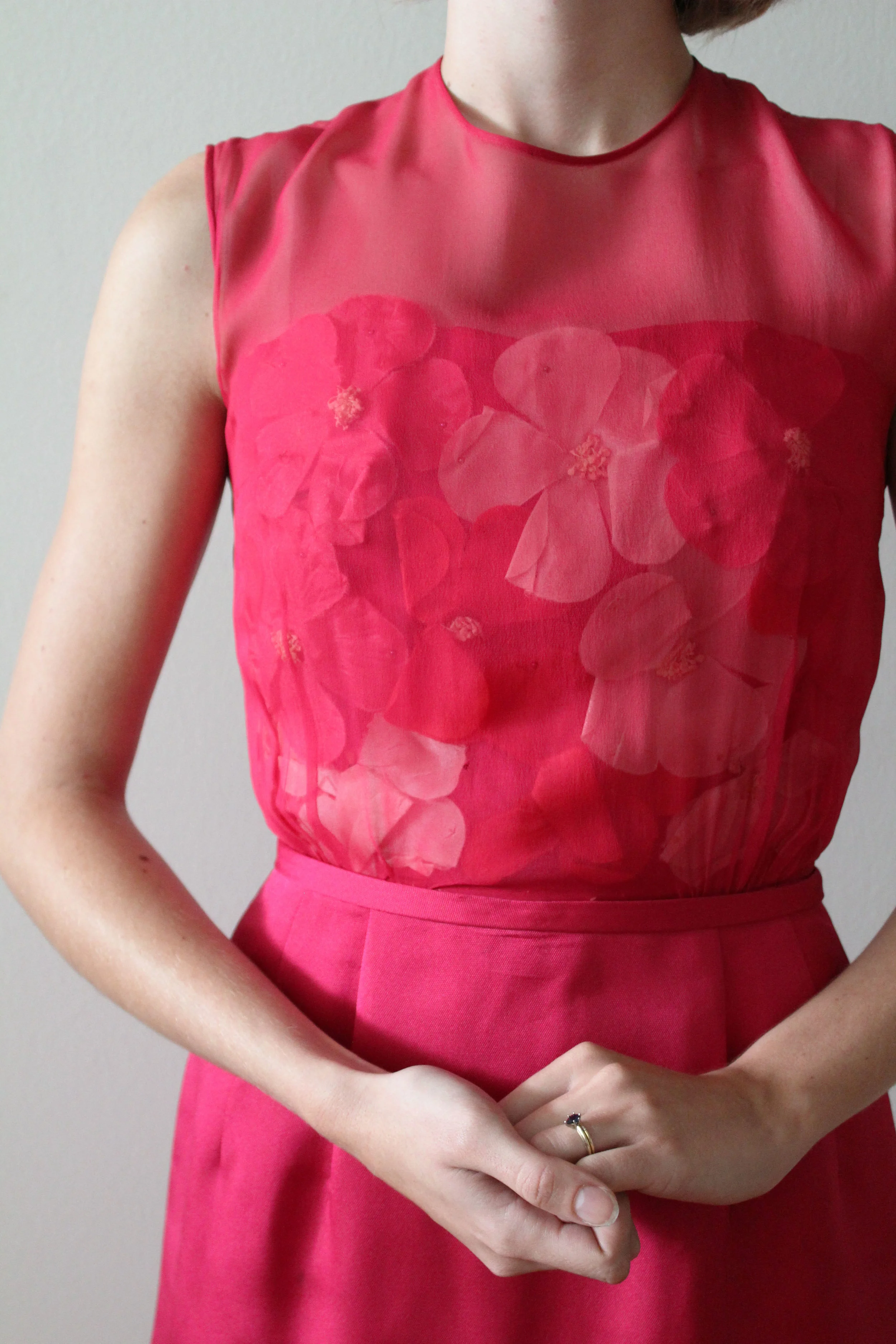 1950s-60s Floral and Fuschia Party Dress Ensemble