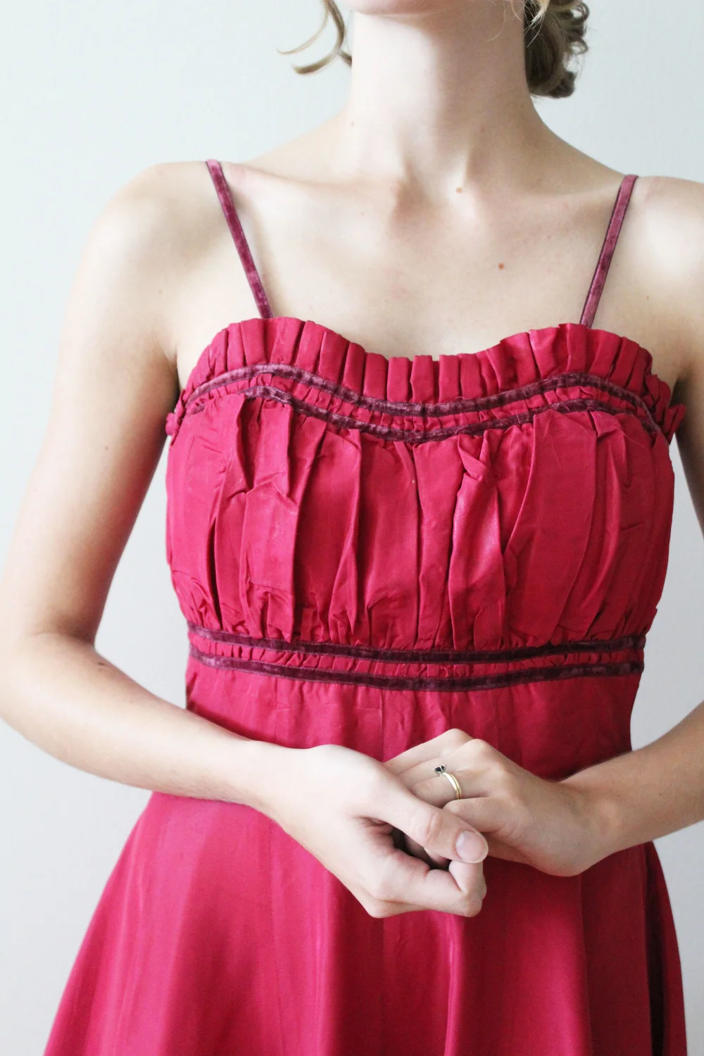 white christmas dresses Vintage 1940s Cranberry Red Crushed Velvet Cocktail Party Dress main image 0