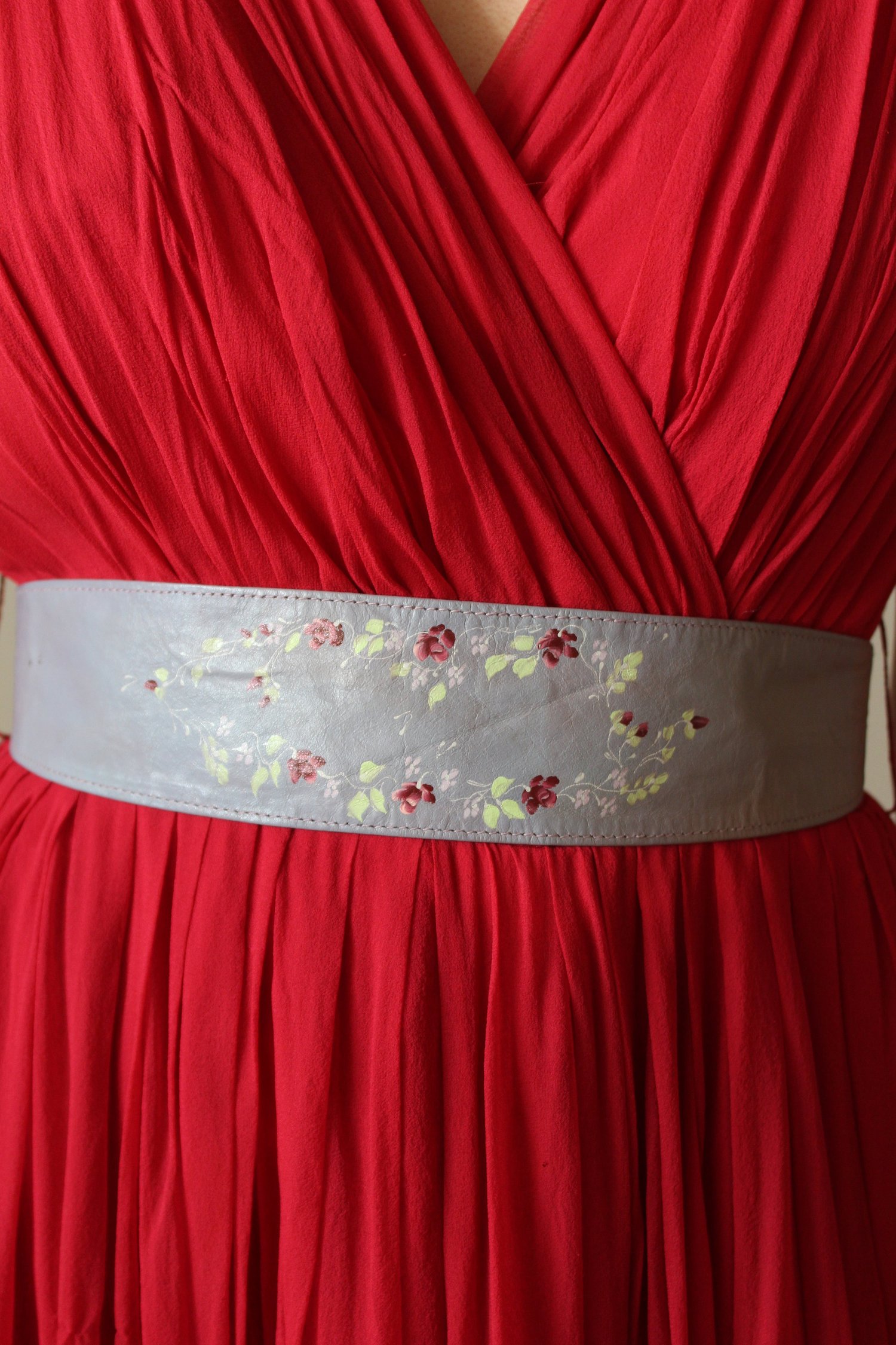 1950s Red Chiffon Party Dress with Leather Belt — Miranda’s 