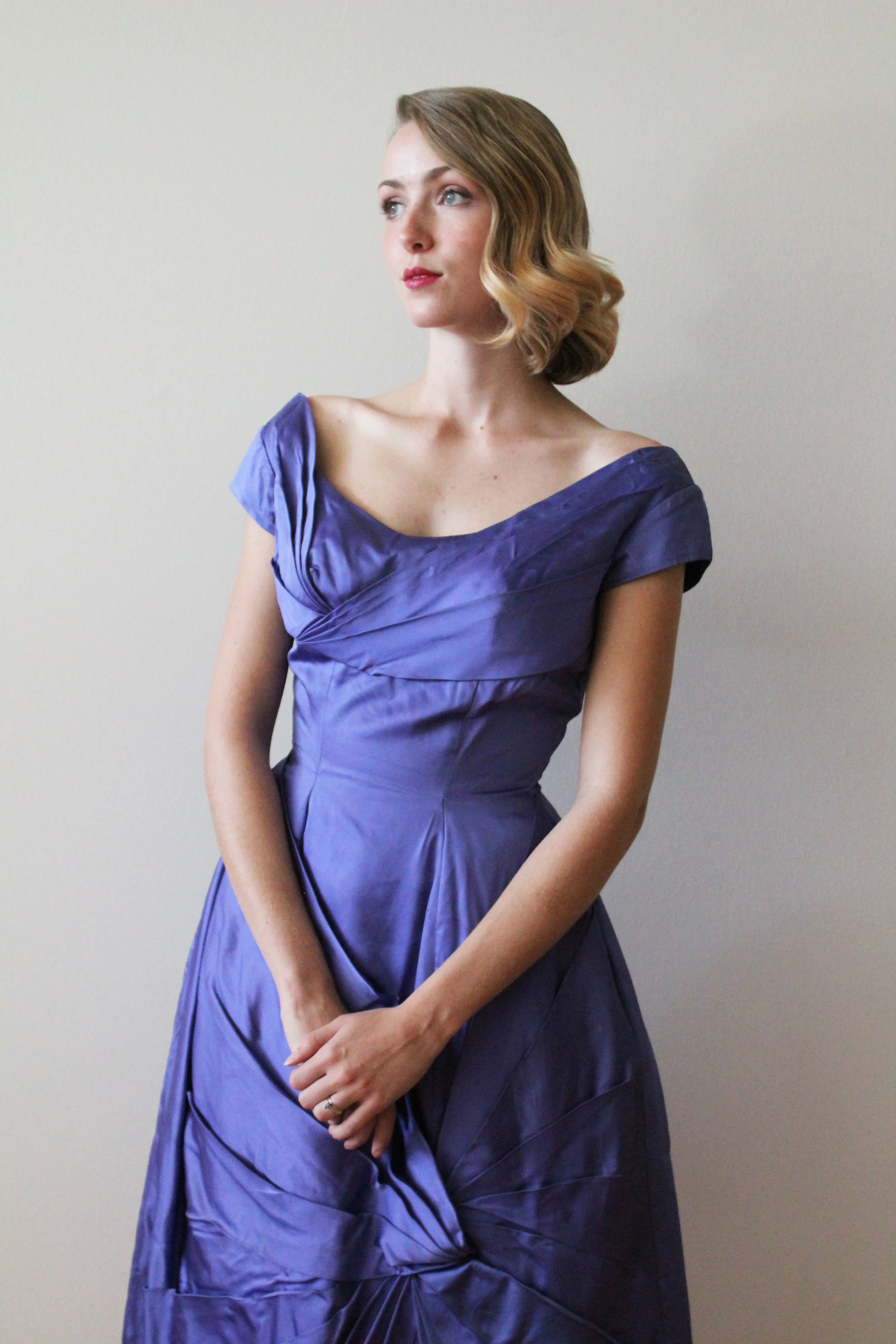 1960s Violet Satin Party Dress