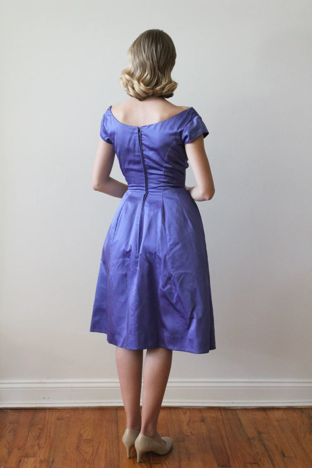 1960s satin dress 1960s Violet Satin Party Dress — Miranda's Vintage Bridal