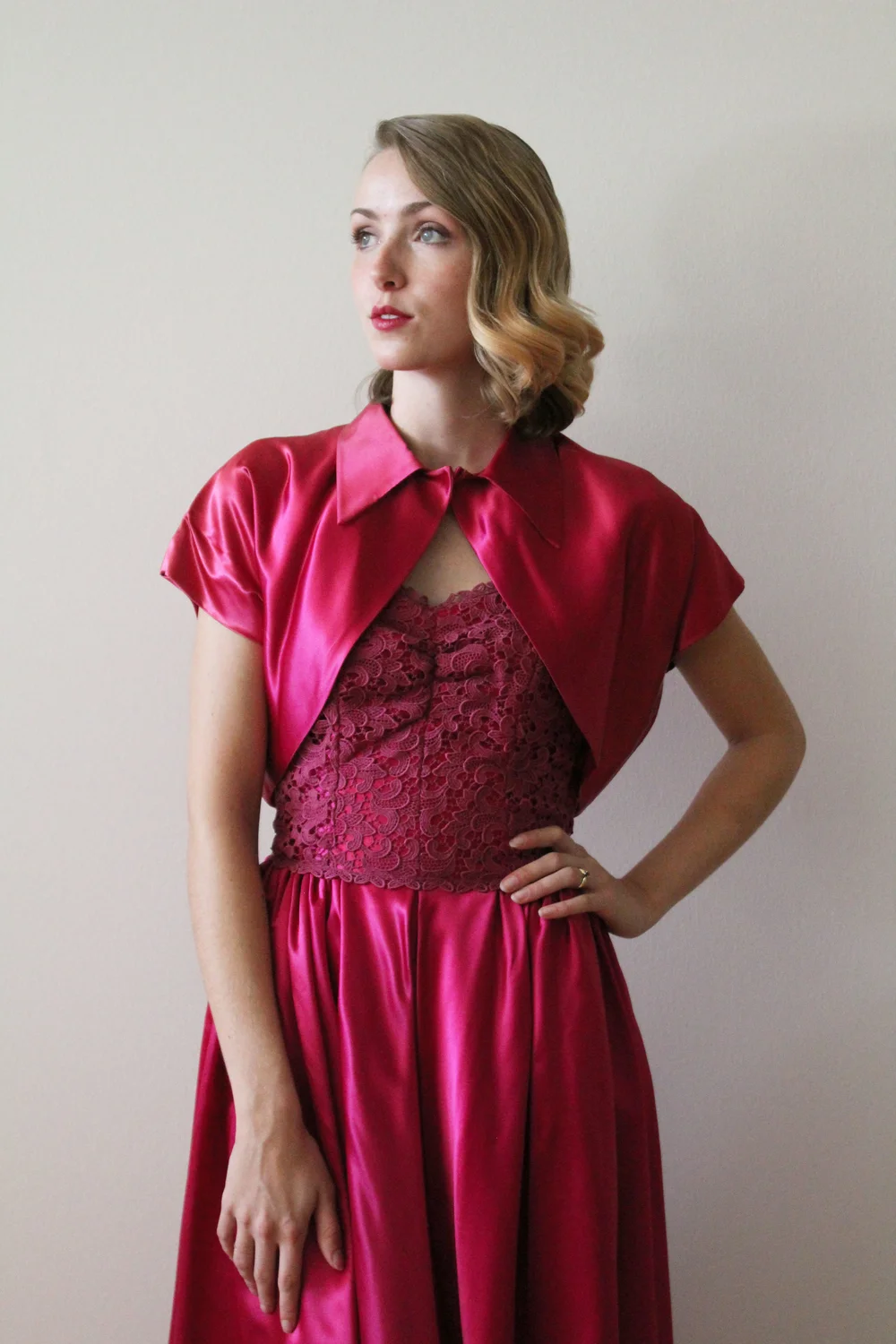 1960s Magenta Lace Party Dress with Matching Bolero  Miranda's Vintage  Bridal