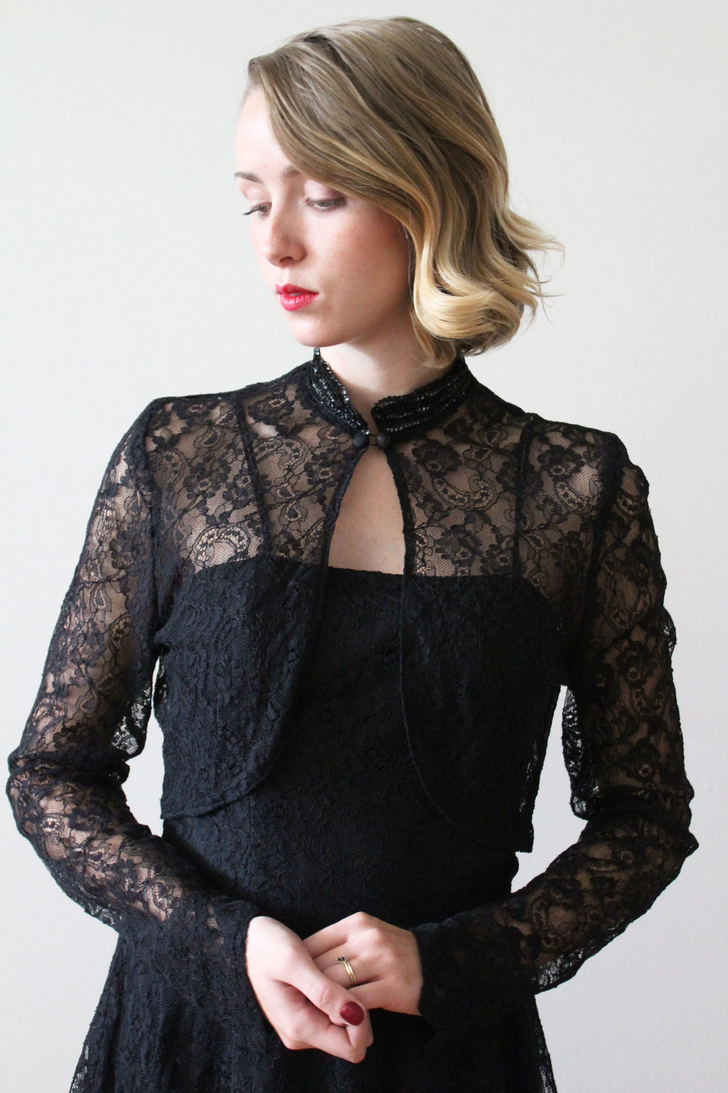 1950s-60s Black Lace Party Dress and Jacket