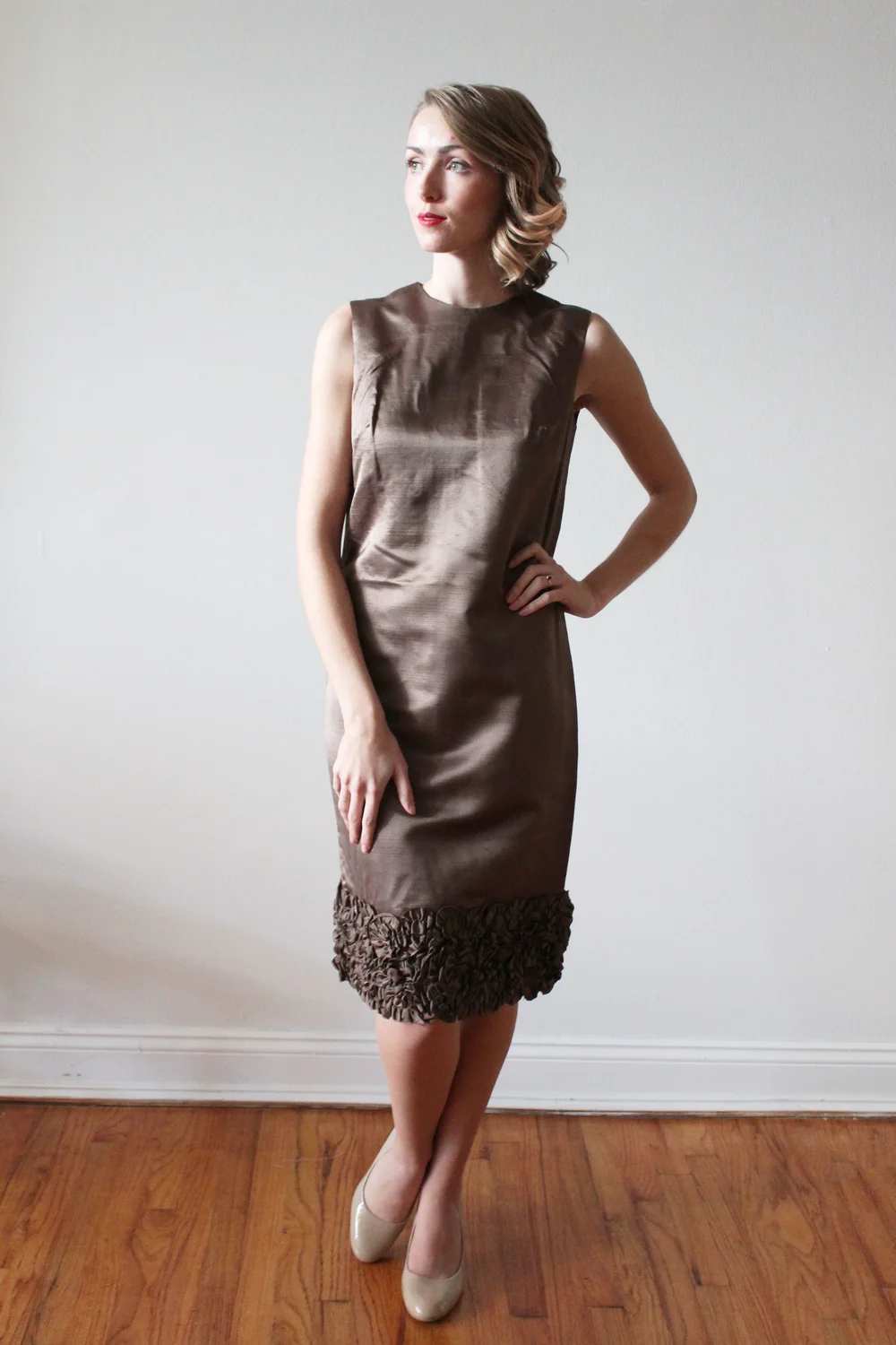 1960s Chocolate Brown Sleeveless Party Dress  Miranda's Vintage Bridal