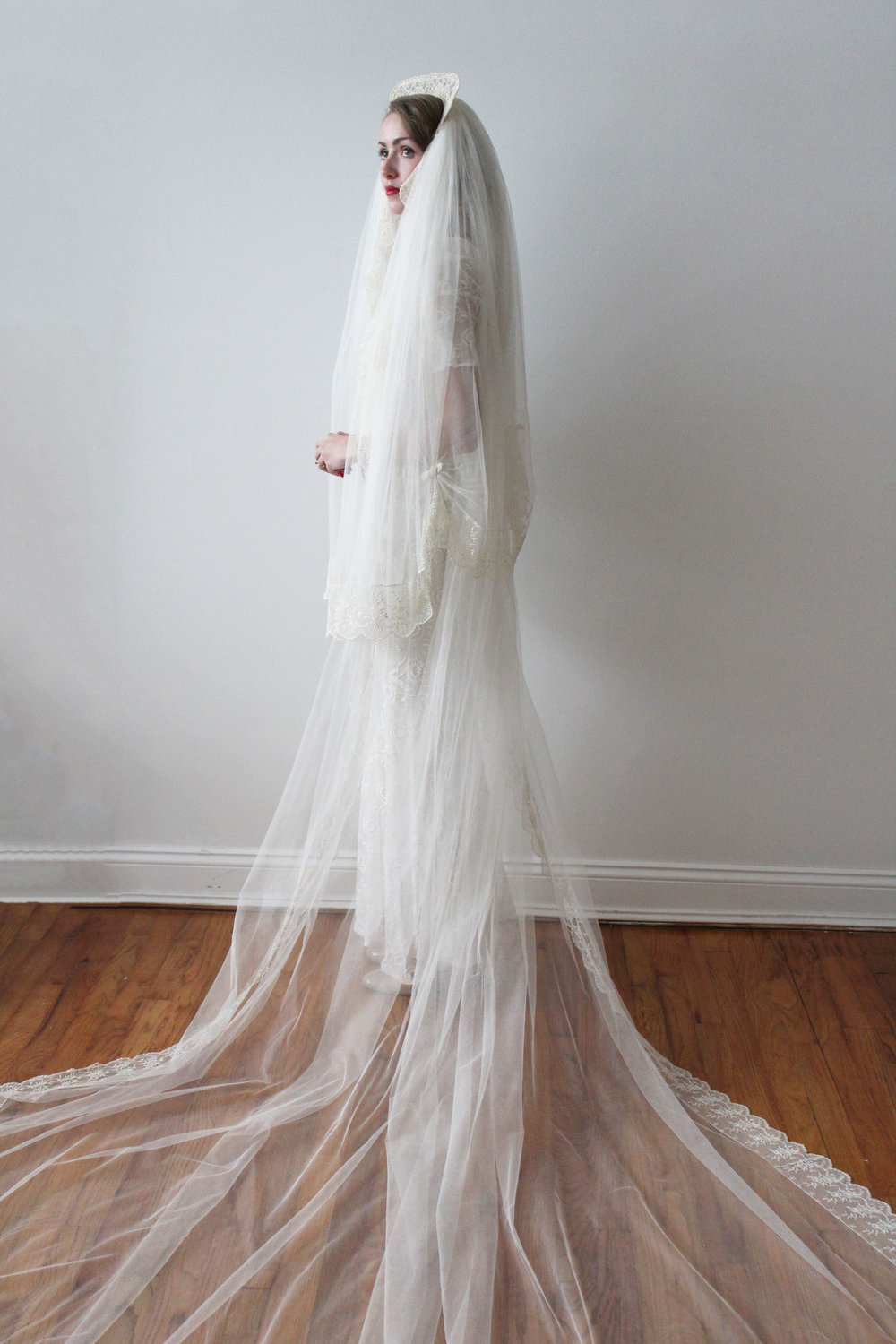 Triple Rosette with Veil  Headband veil, Bride headpiece, Vintage veils