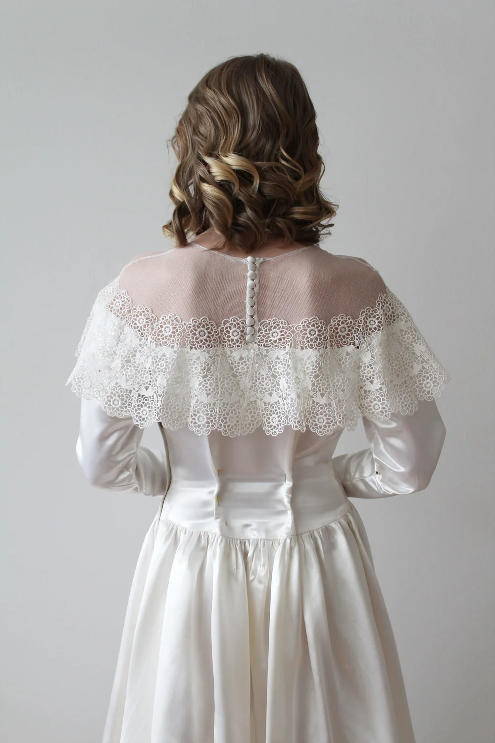 Vintage 1940s Satin Wedding Dress with Illusion - Paige  Miranda's Vintage  Bridal