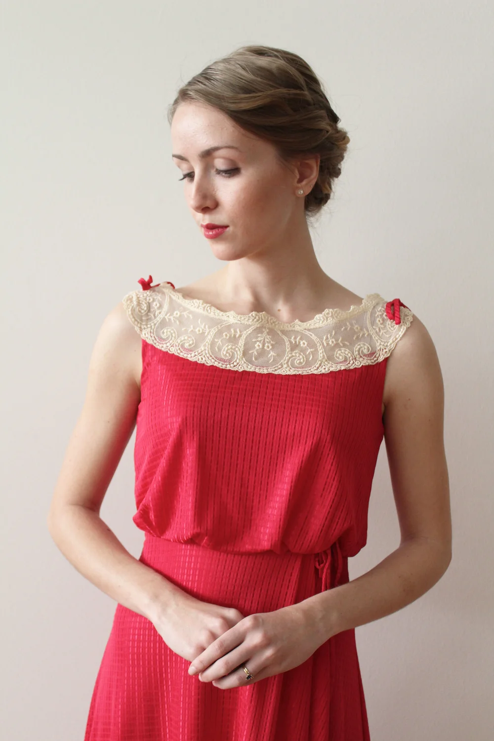 strapless open back dress Red Sequined Strapless Velvet Mini Dress with Faux Fur Trim| Retro Stage main image 0