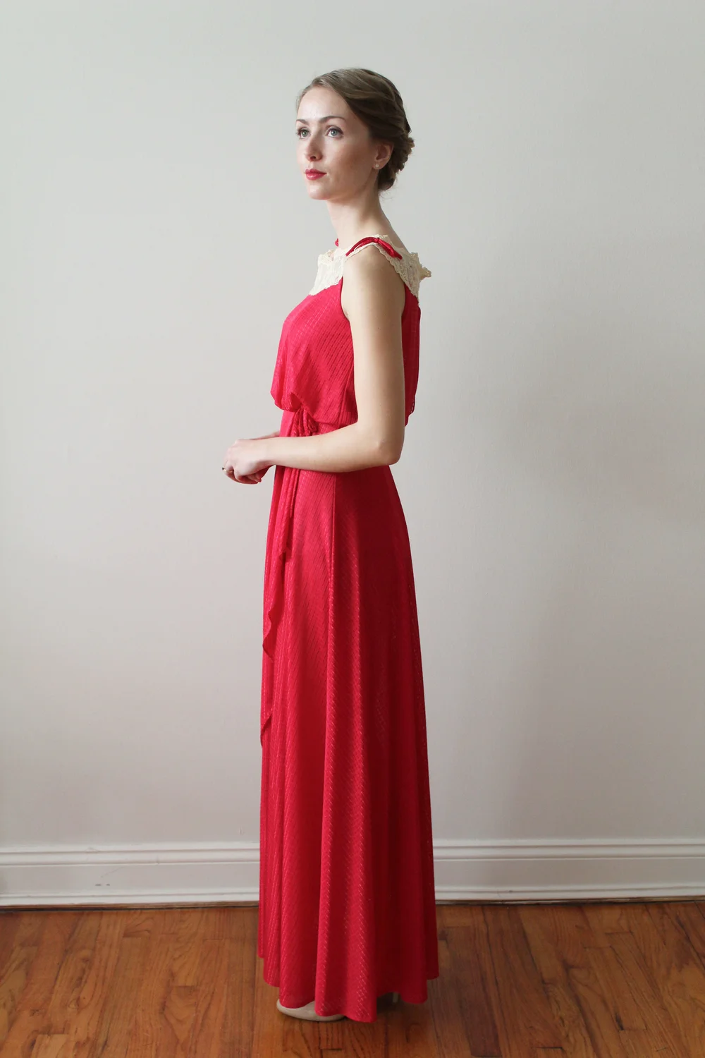 1970s Red Party Dress with Ivory Lace  Miranda's Vintage Bridal