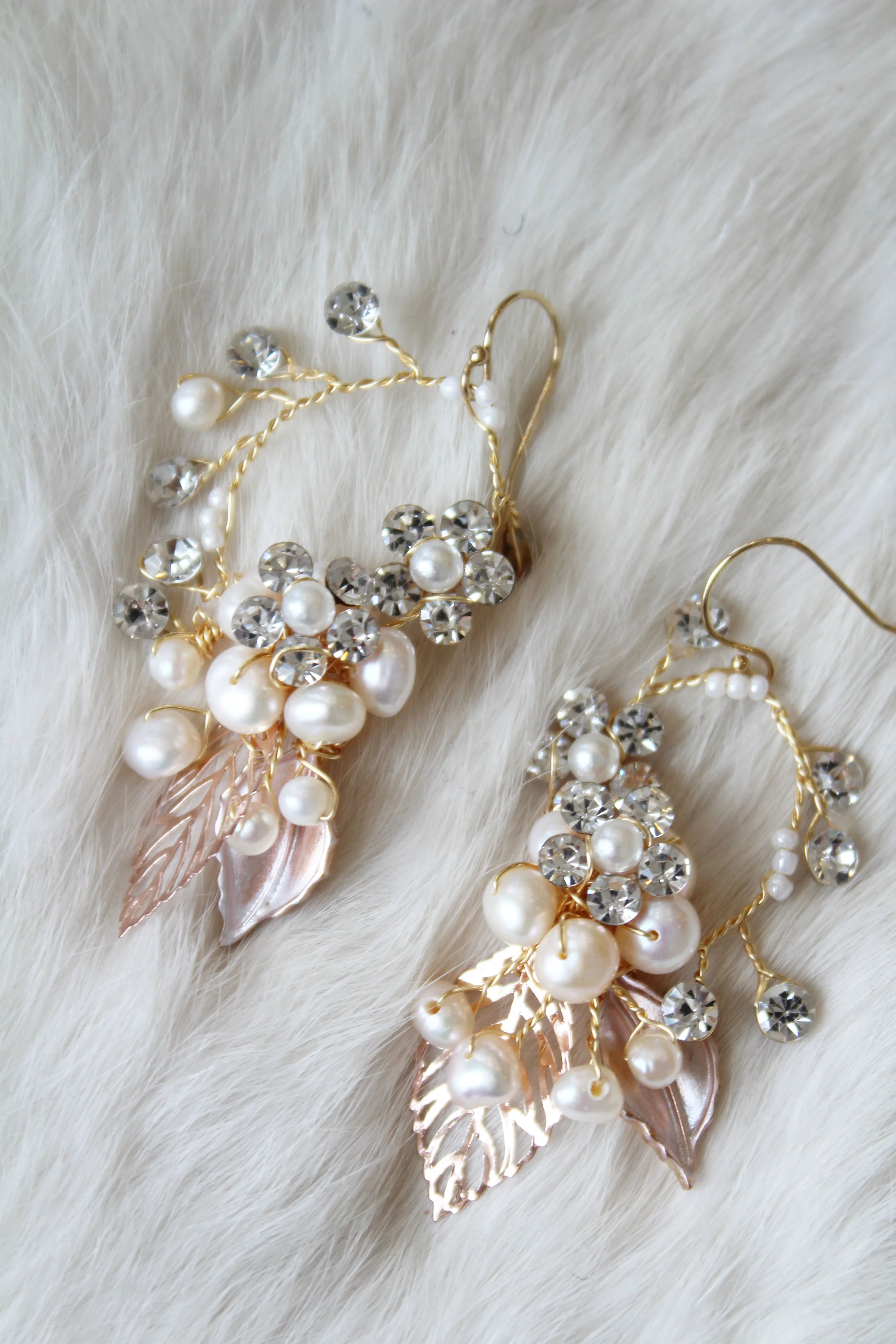 Freshwater Pearl and Crystal Handmade Floral Earrings | Medium