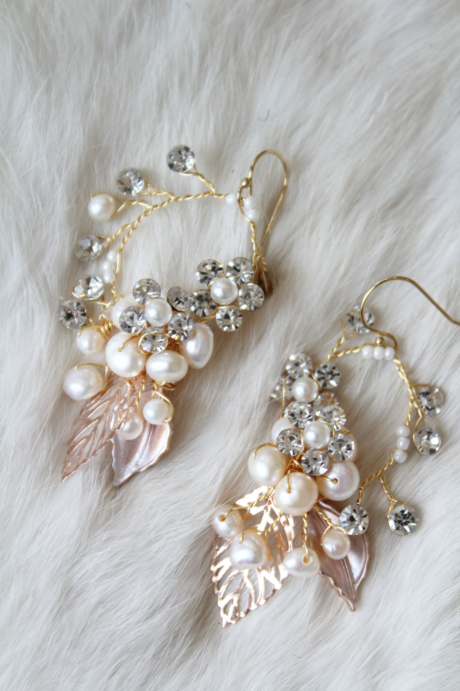 Freshwater Pearl and Crystal Handmade Floral Earrings Medium Miranda s Vintage Bridal