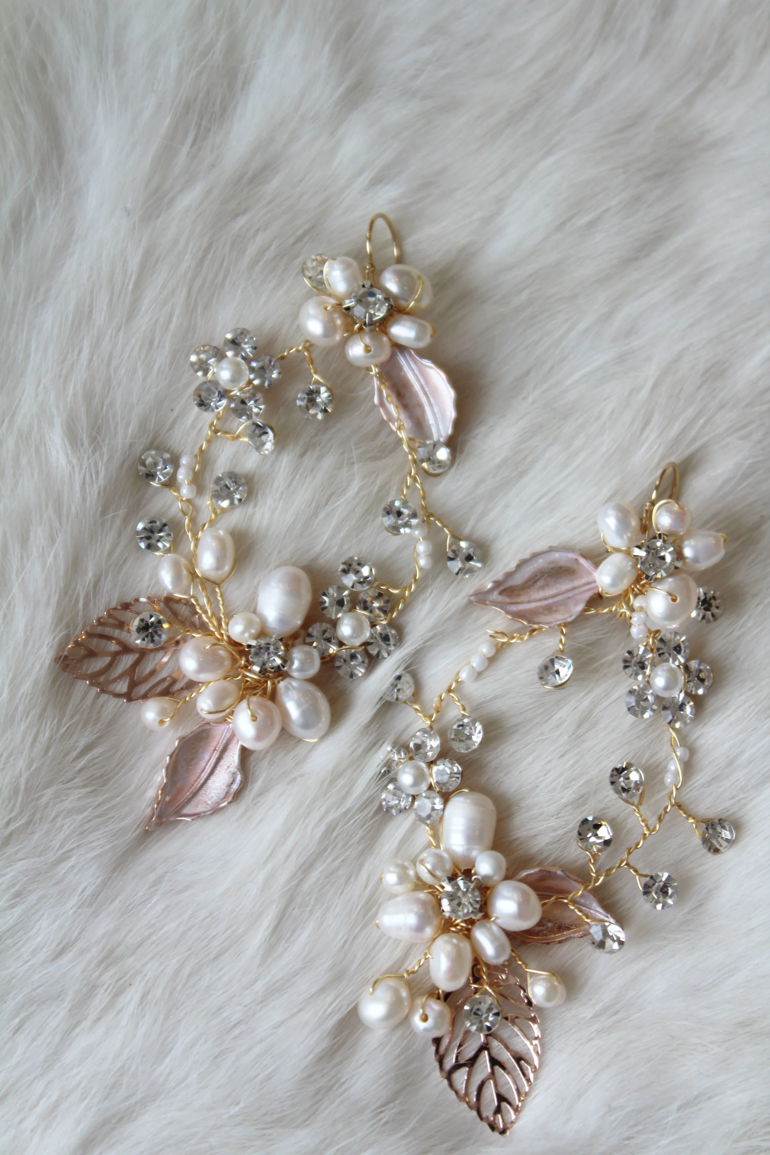 Freshwater Pearl and Crystal Handmade Floral Earrings | Large