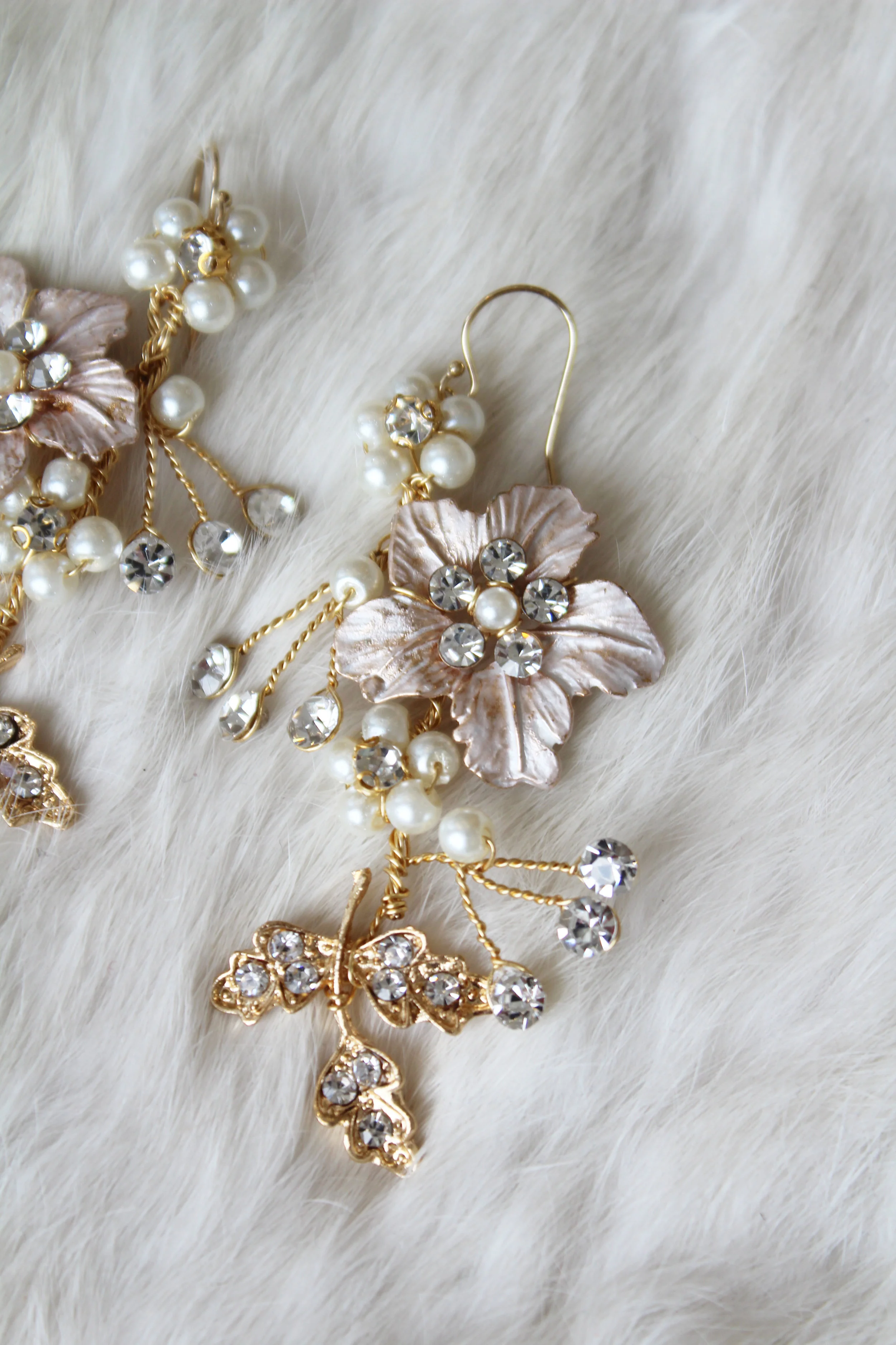 Frosted Floral Dangle Earrings with Crystal Details