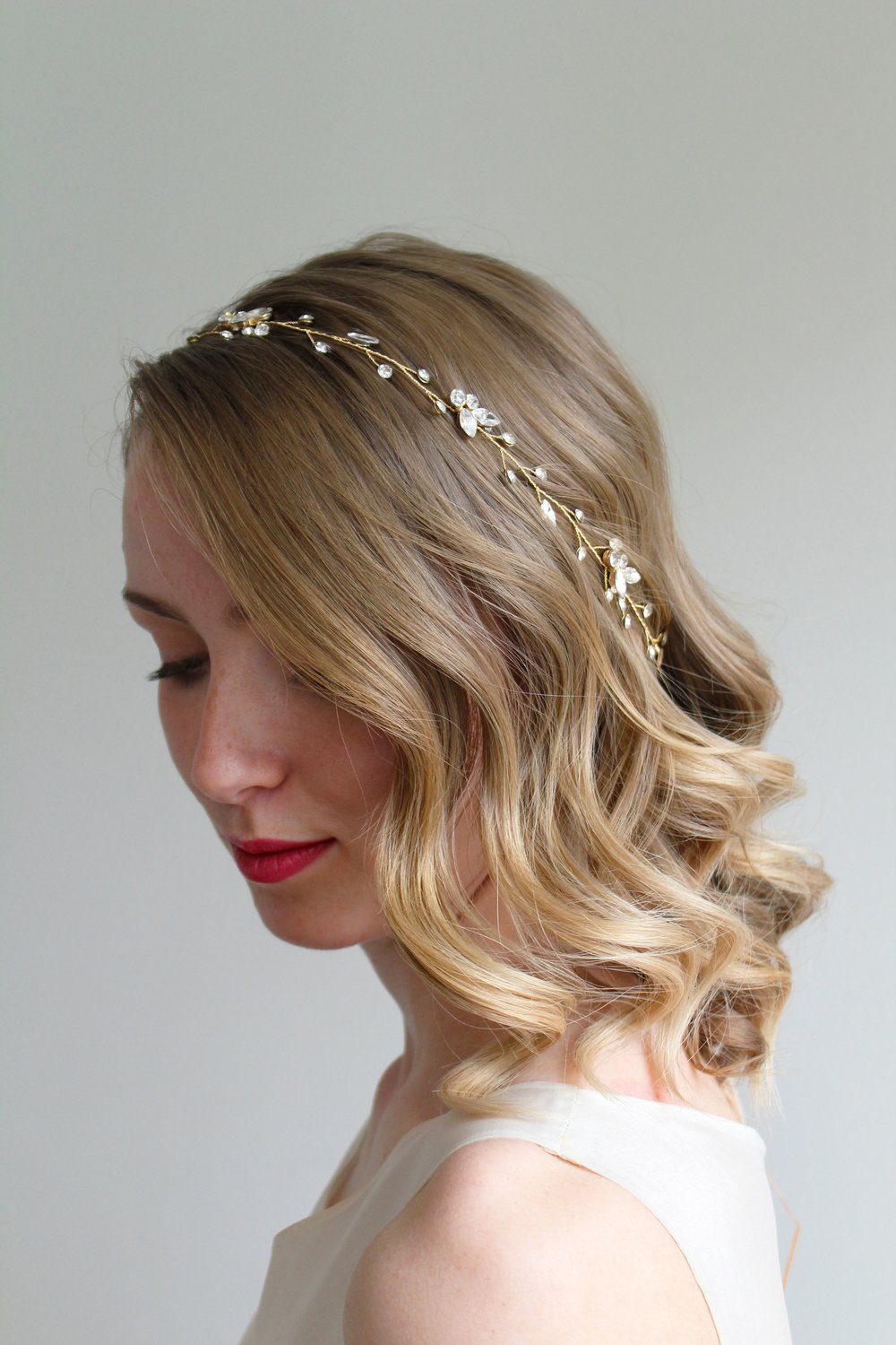 Gold and Pearl Headpiece Vintage Necklace  Statement’s Set & rhinestone belt Wedding Accessories | Vintage Pearl & Rhinestone Bridal Belt  main image 3