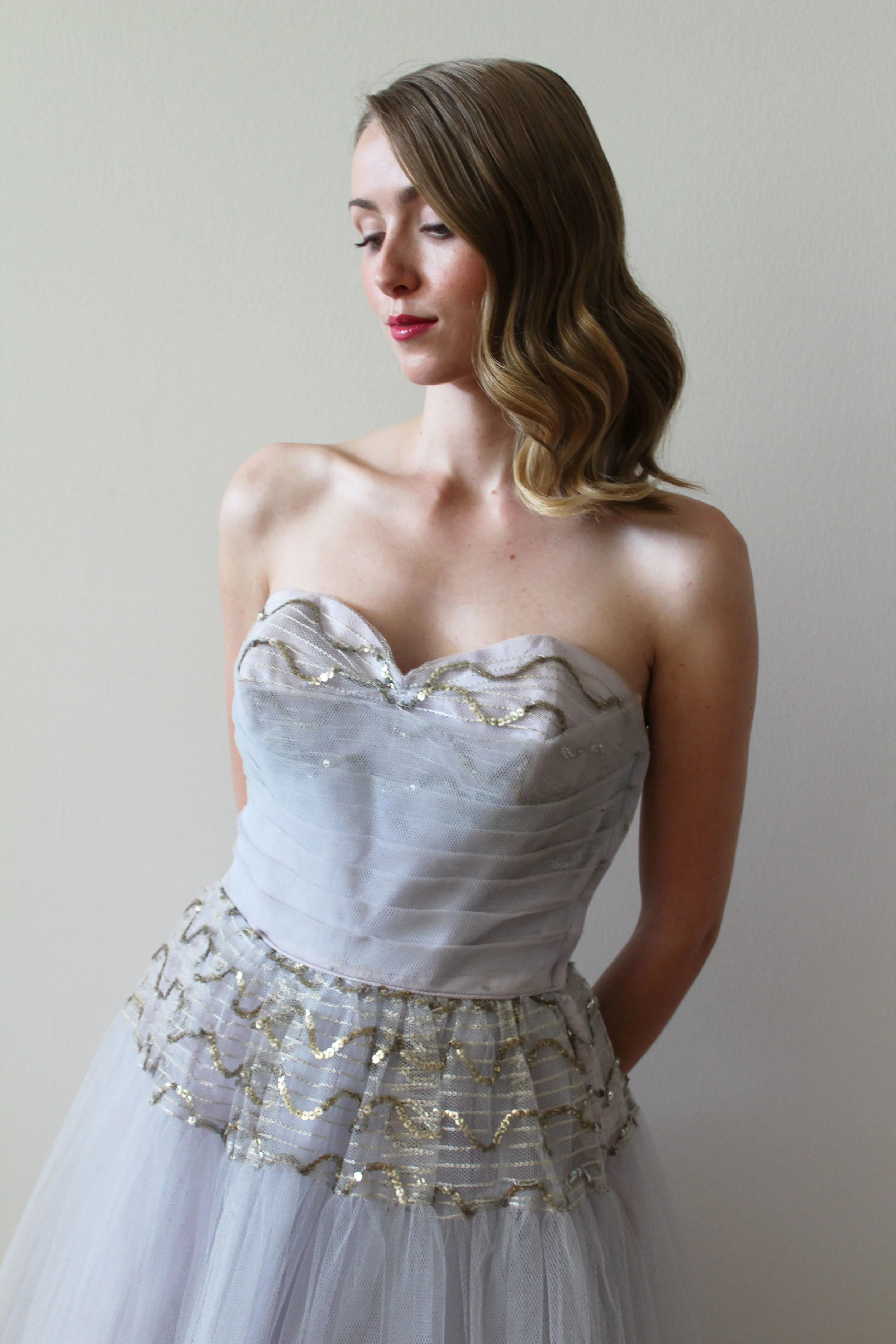 1950s Light Purple Sequin Party Dress