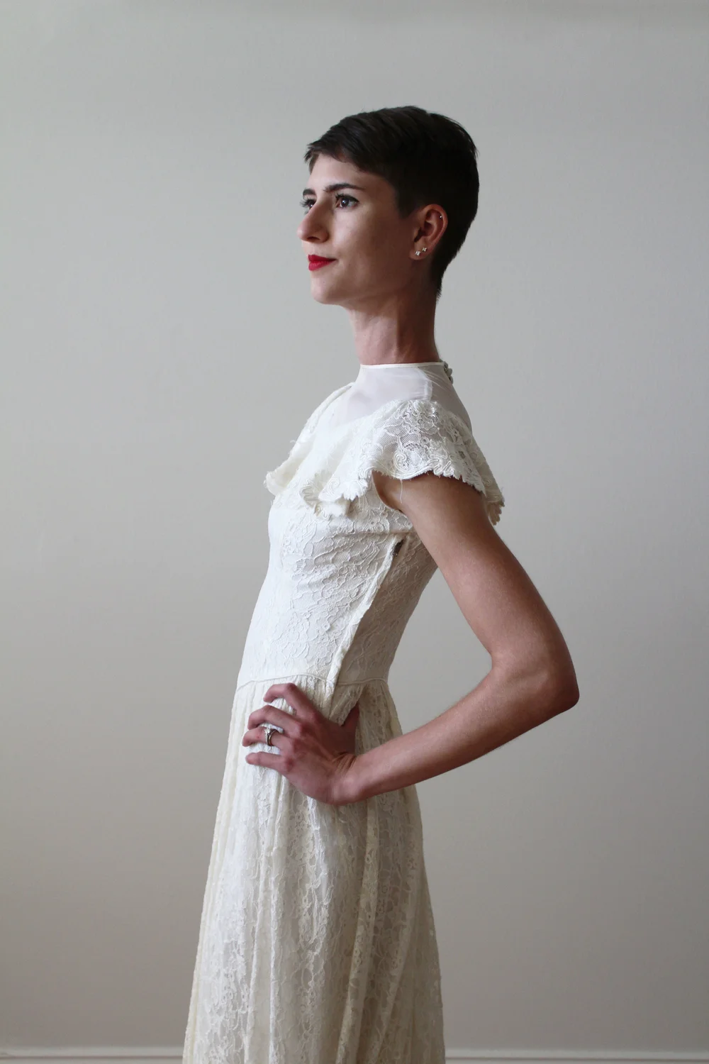 1940s lace wedding dress Vintage Wedding Dress 1940's Satin, Lace, Buttons - 1941