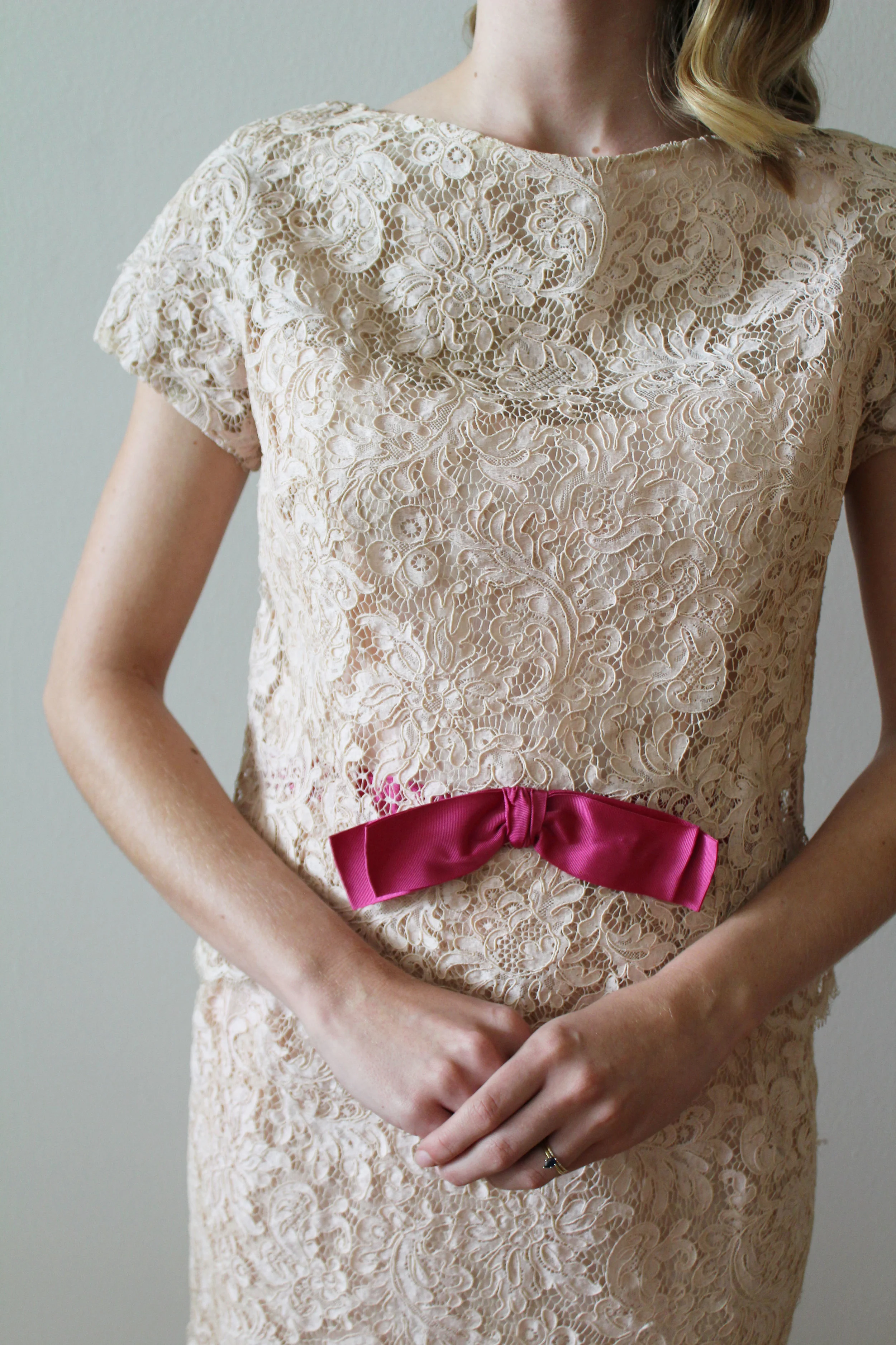 1950s-60s Pink Lace Party Dress