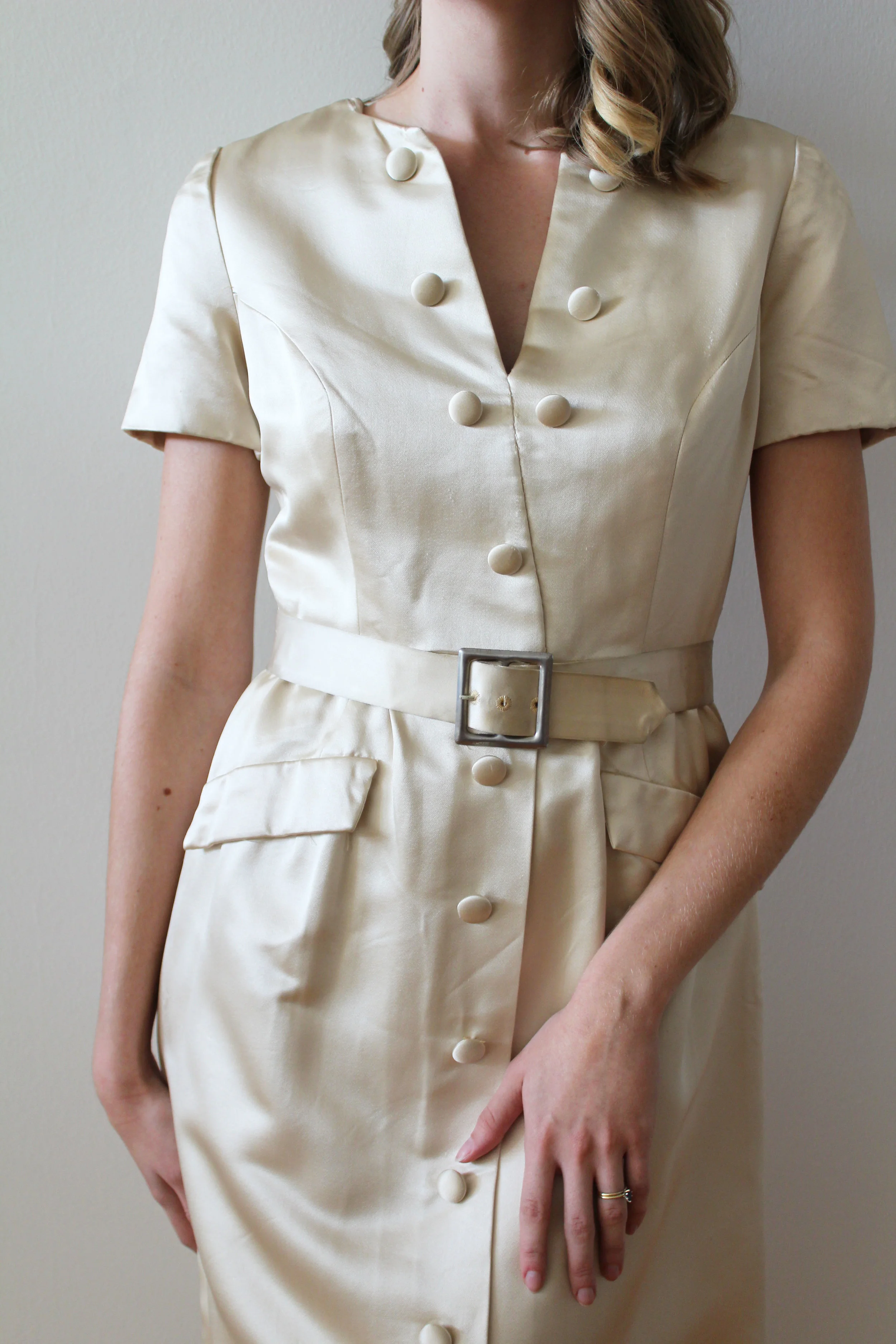 1960s Champagne Satin Party Dress