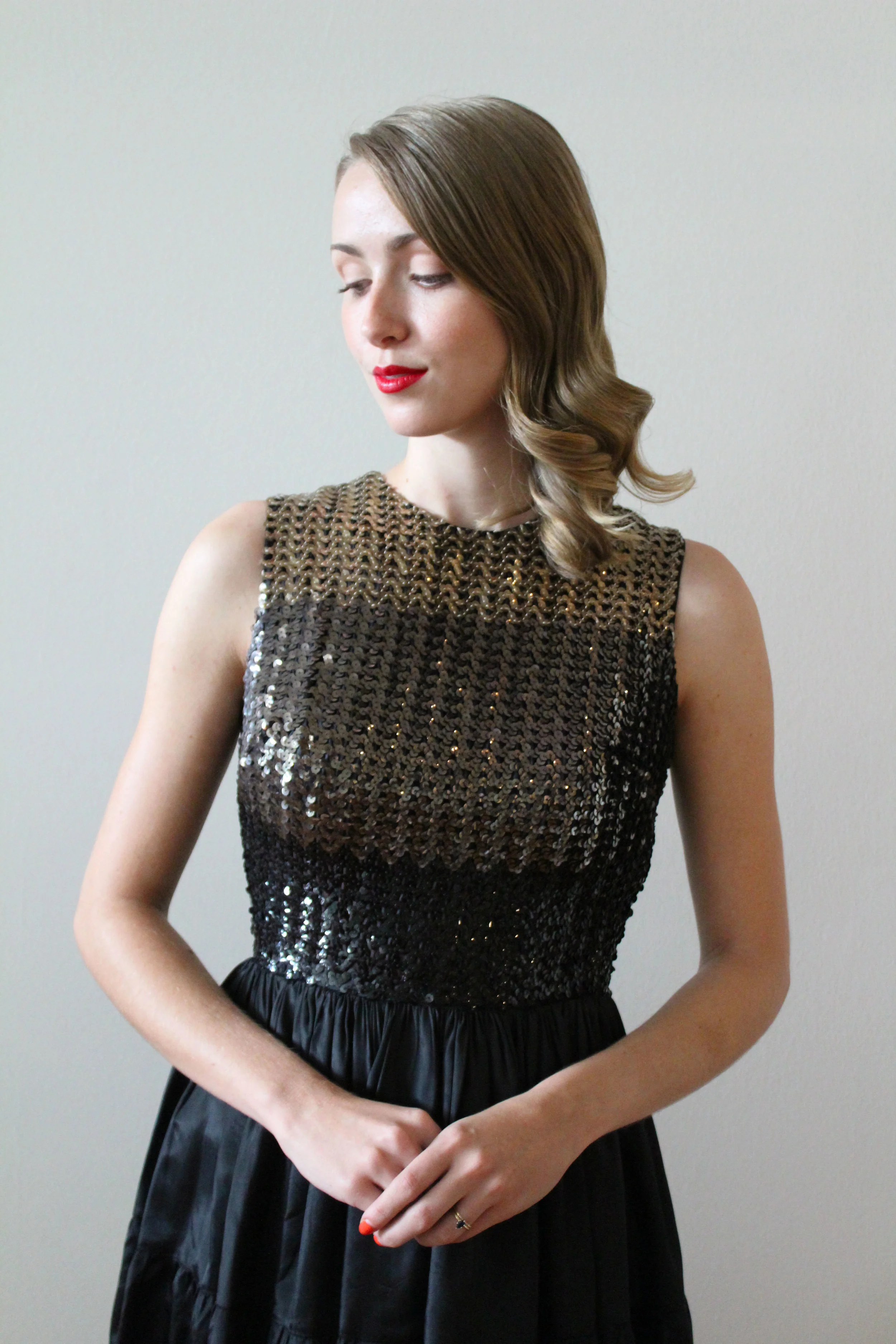 1960s Black and Gold Sequin Party Dress